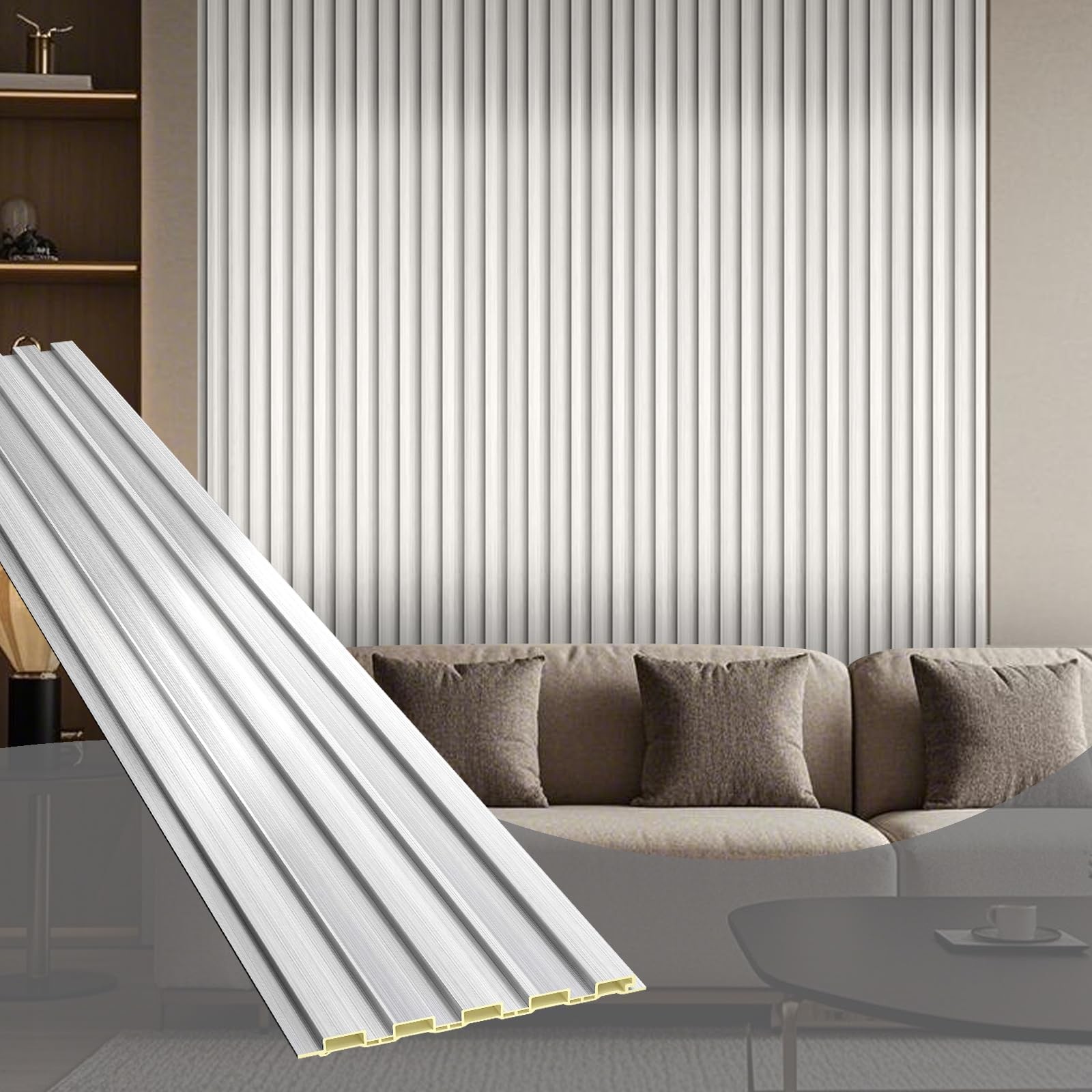 WPC Acoustic Slat Wall Paneling, 8-Pack 96 x 6 Inches 3D Wall Panels for Inte…