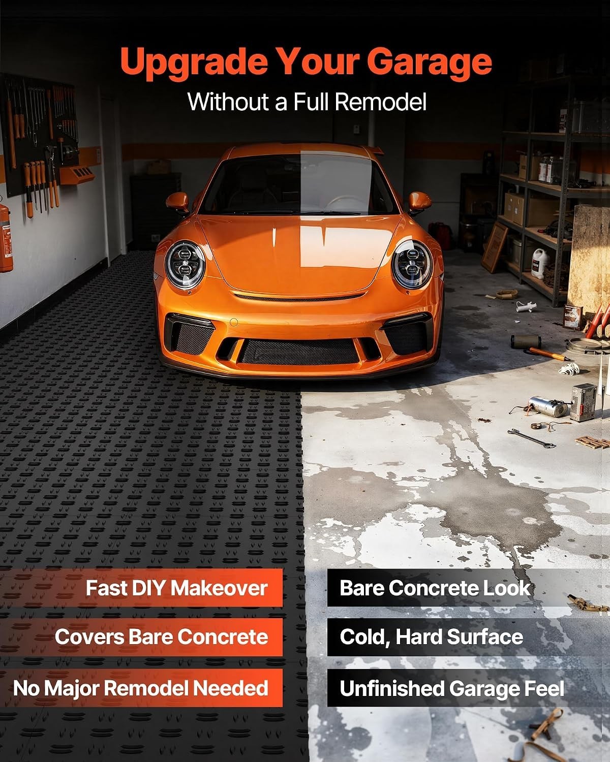Versatile 12″x12″ Interlocking Floor Tiles for Garage & Repair Shop, 50 Pack