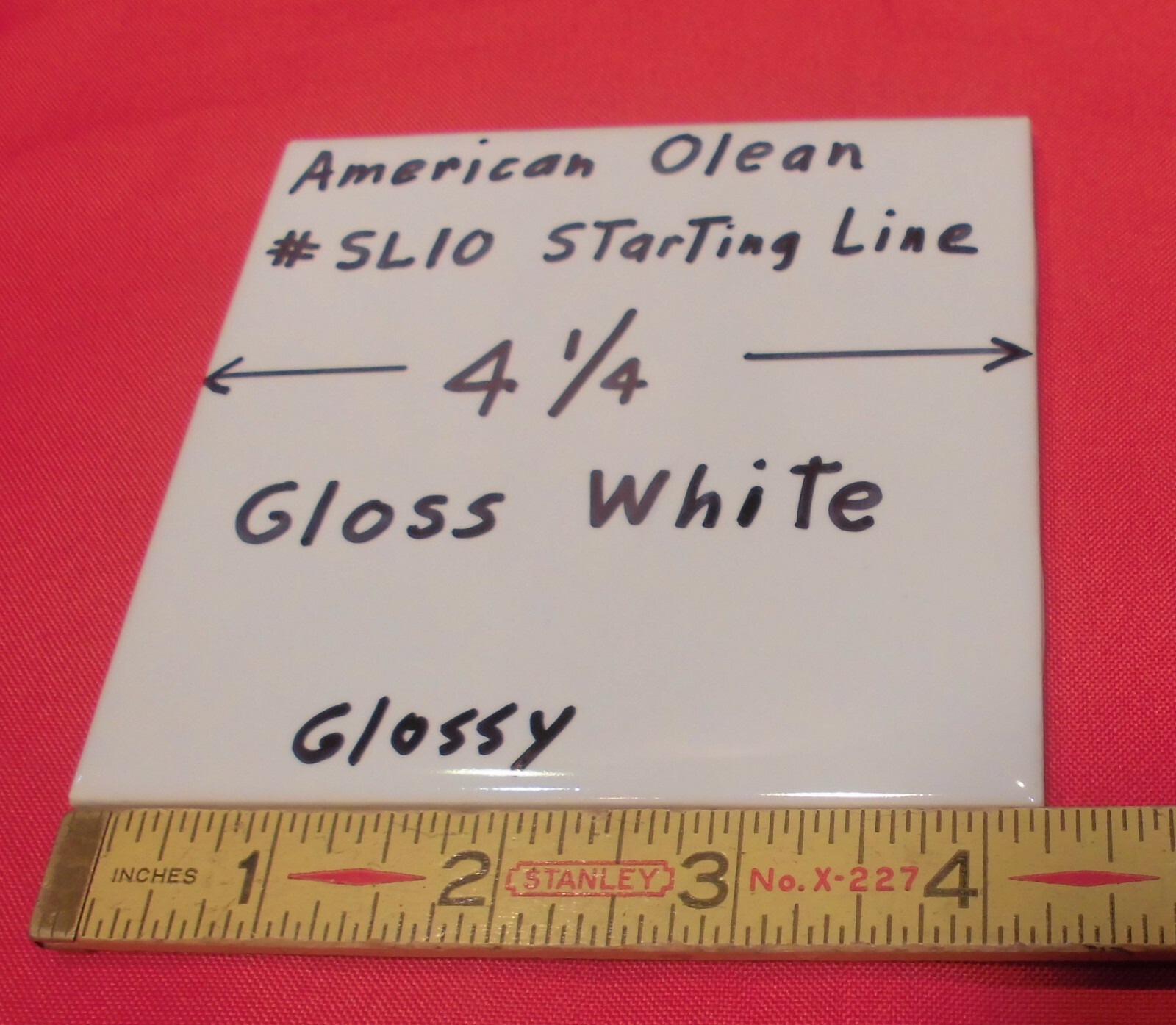 1 pc. Gloss White #SL10: Ceramic Tile by American Olean 1990’s “Starting Line”