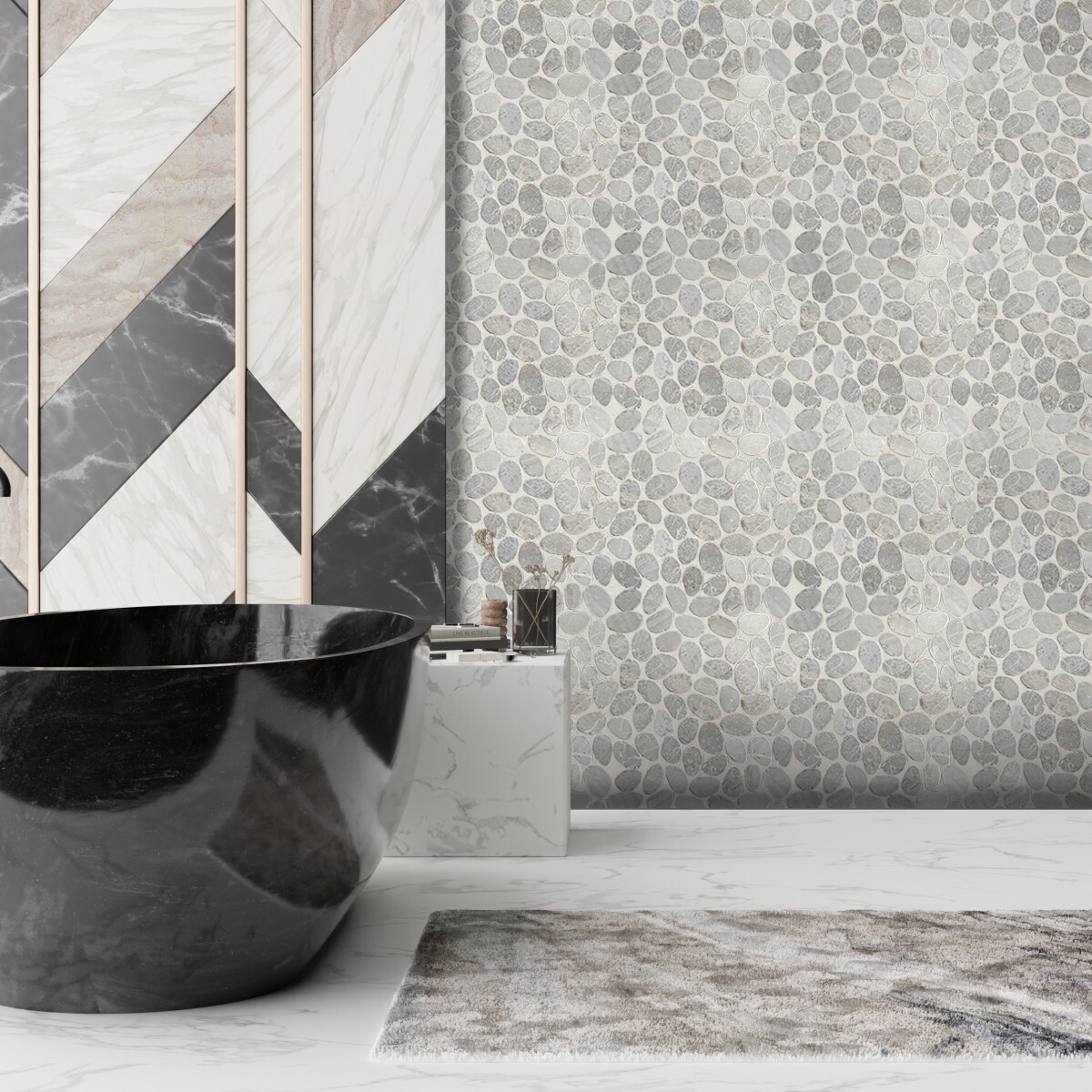 Smoke Grey Sliced Pebble Mosaic Wall & Floor Tile ($11.37/SqFt)