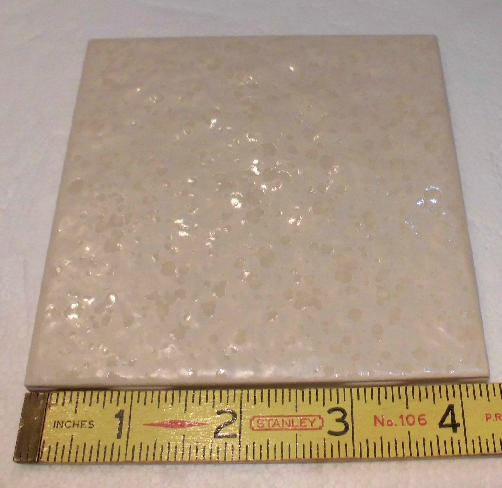 1 pc. *Almond Color* Bumpy Ceramic Tile: Tuscany; by American Olean 4-1/4″ NOS