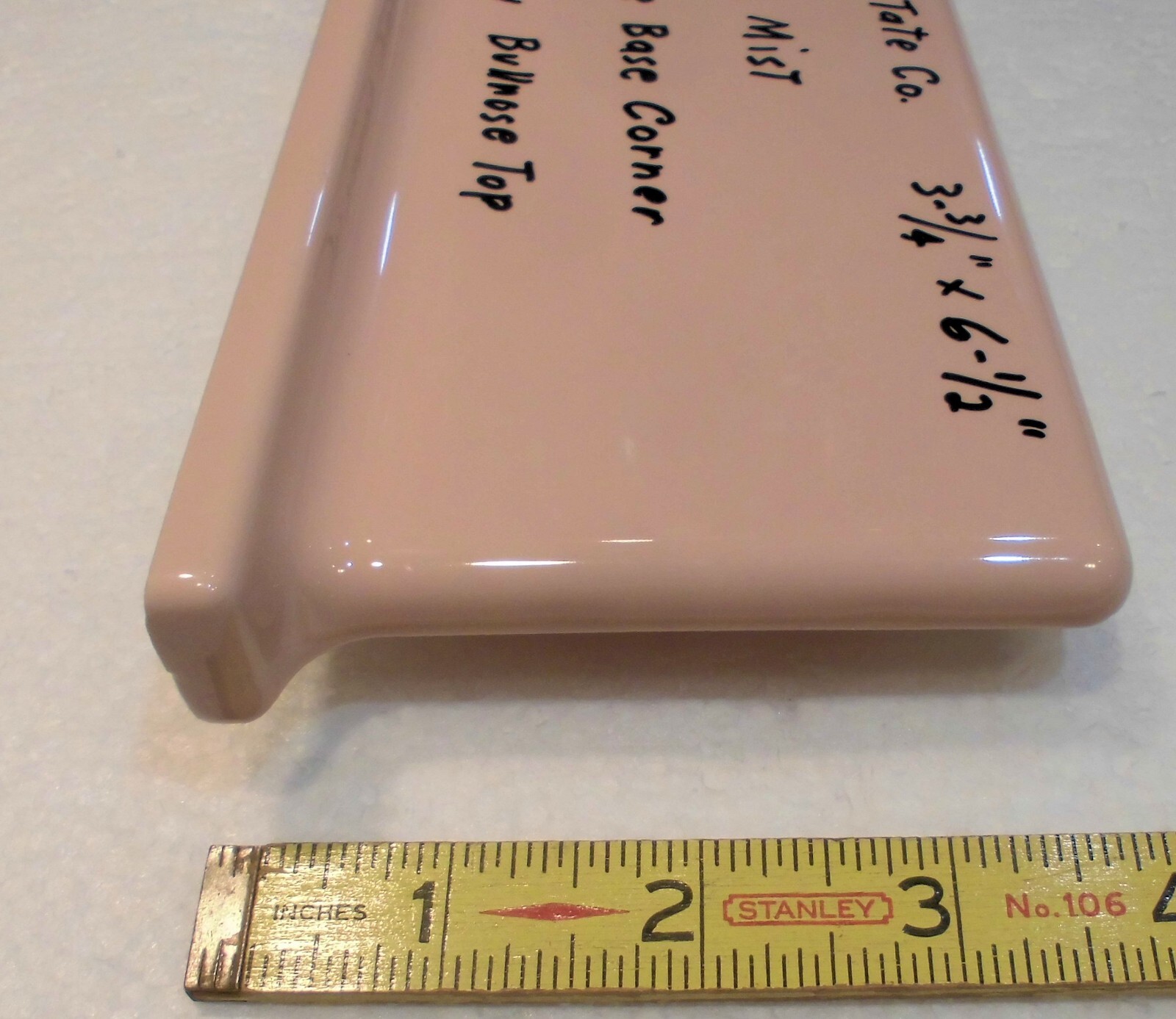 1 pc. *Pink Mist* Finish Corner Bullnose Top cove/base Ceramic Tile 3.75″ X 6.5″