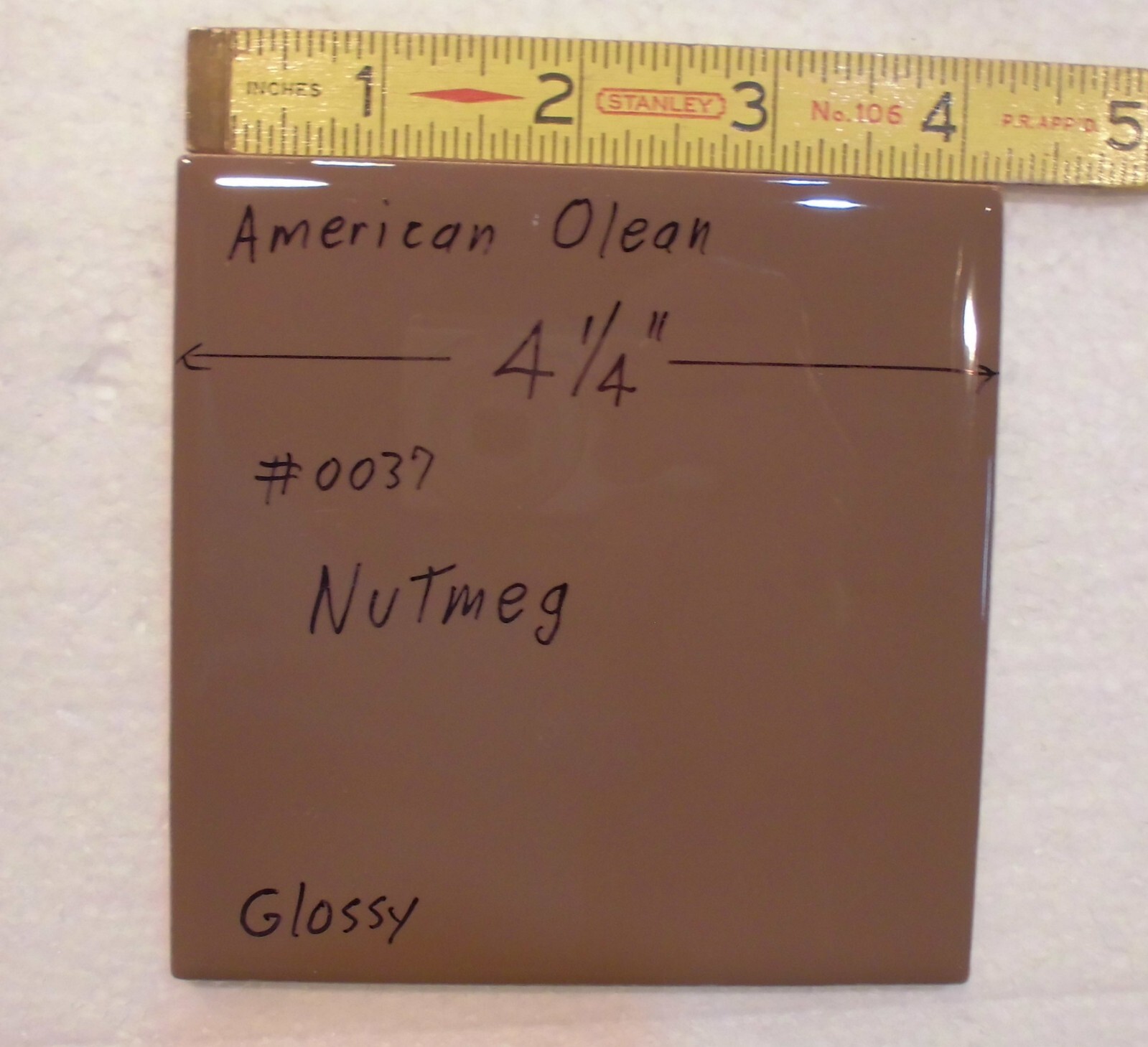 1 pc. Nutmeg: Glossy Ceramic Tile #37 by American Olean 4-1/4″ New, Dark-Brown