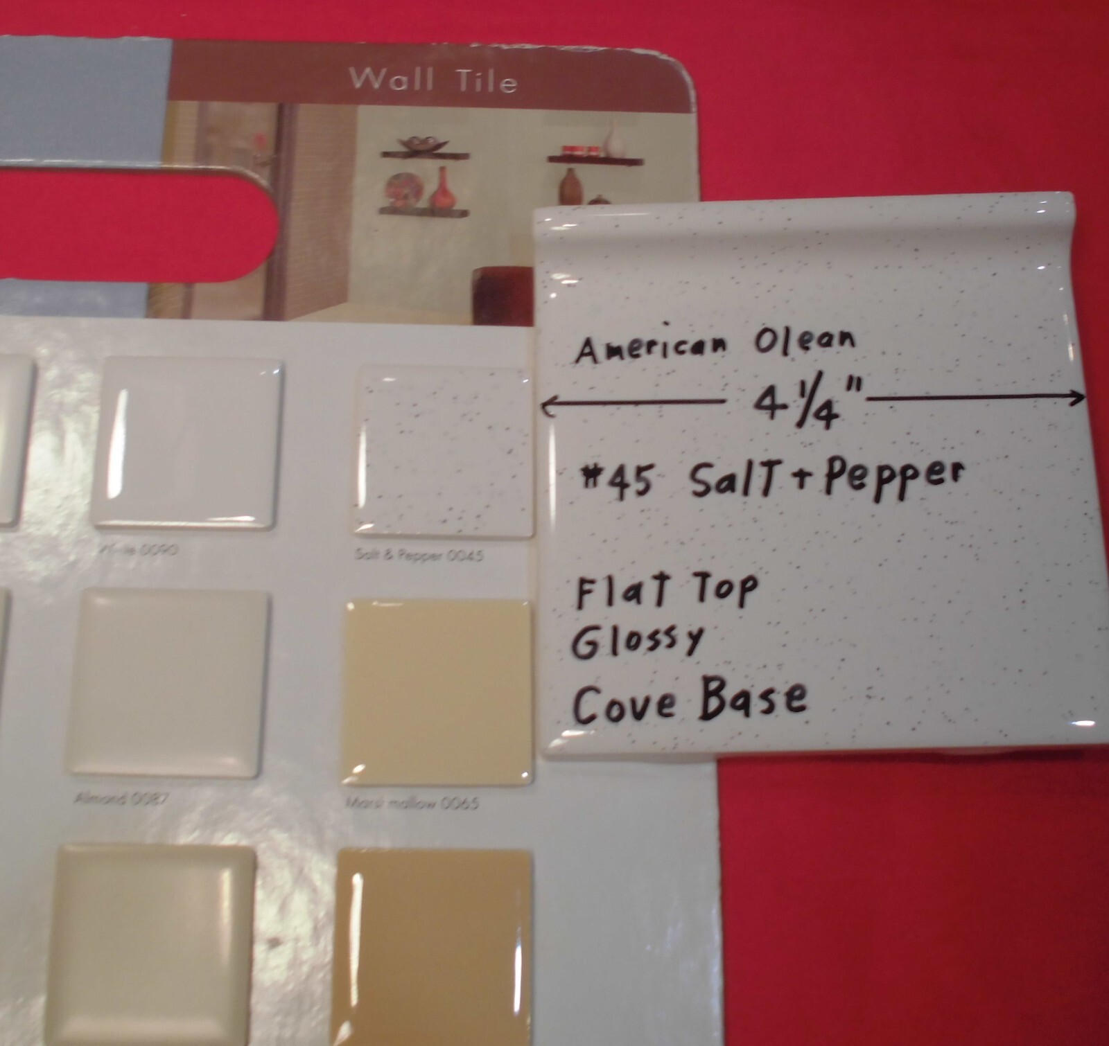 1 pc. Salt & Pepper: stack-on-top Cove/Base Ceramic Tile; 4-1/4″ American Olean