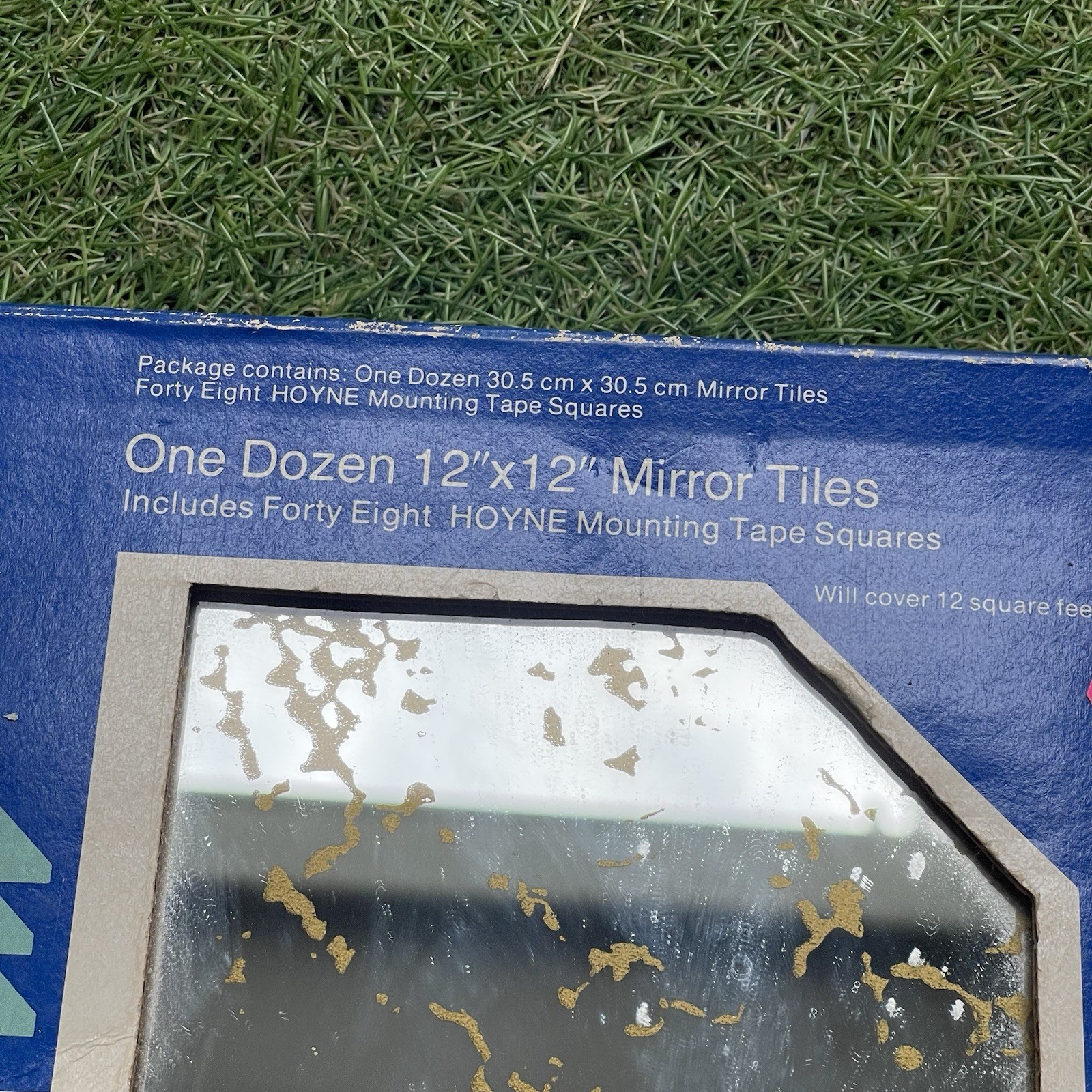 Hoyne Glas-Tile Box of Six 12″ x 12 Gold Vein Mirror Tiles 70’s Nos