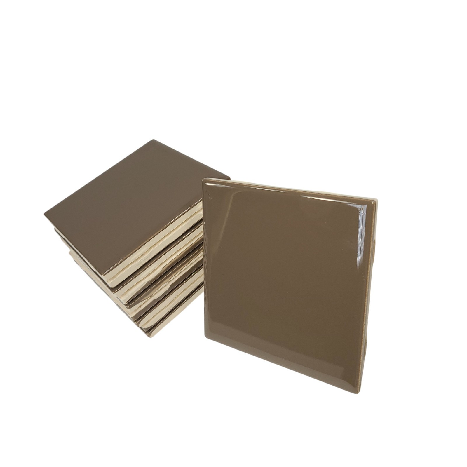 Brown Ceramic Tile 4.25 inch Subway Square Vintage Mid Century Modern Retro
