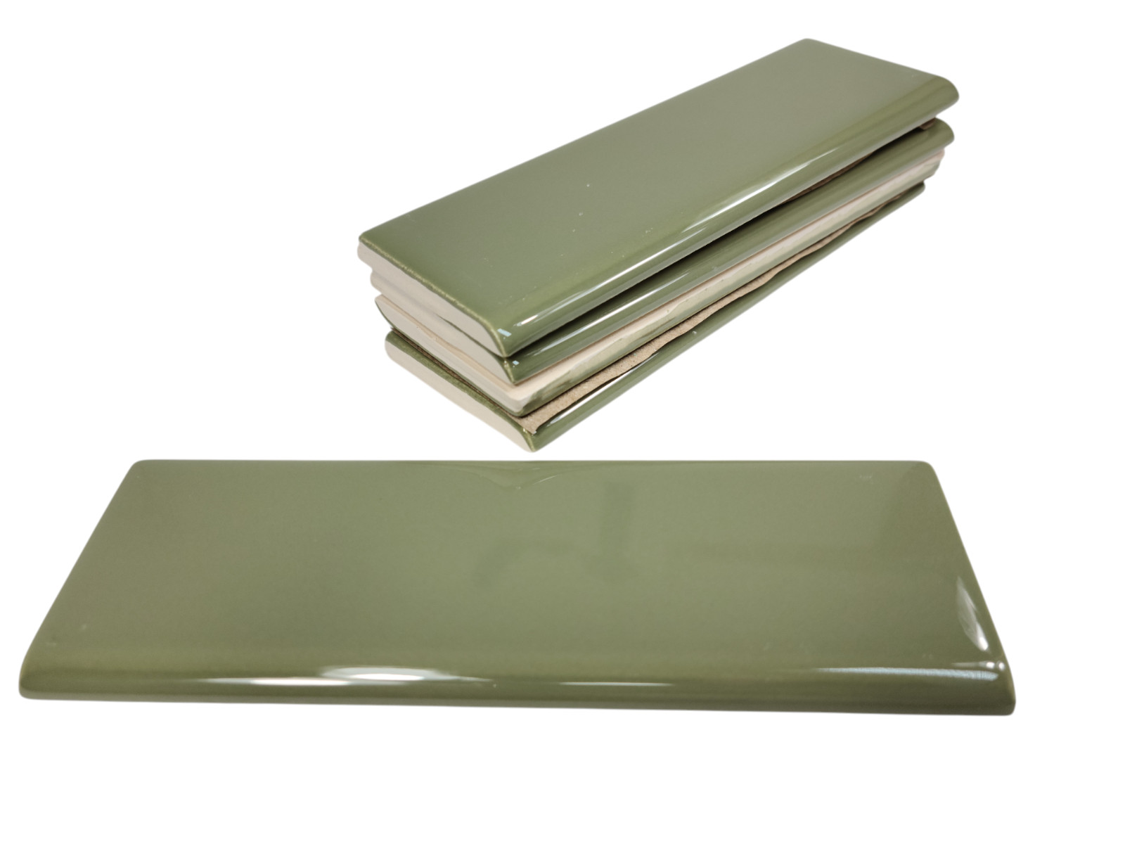 Avocado Green Ceramic Tile Bullnose Subway Backsplash Trim Mid Century Modern