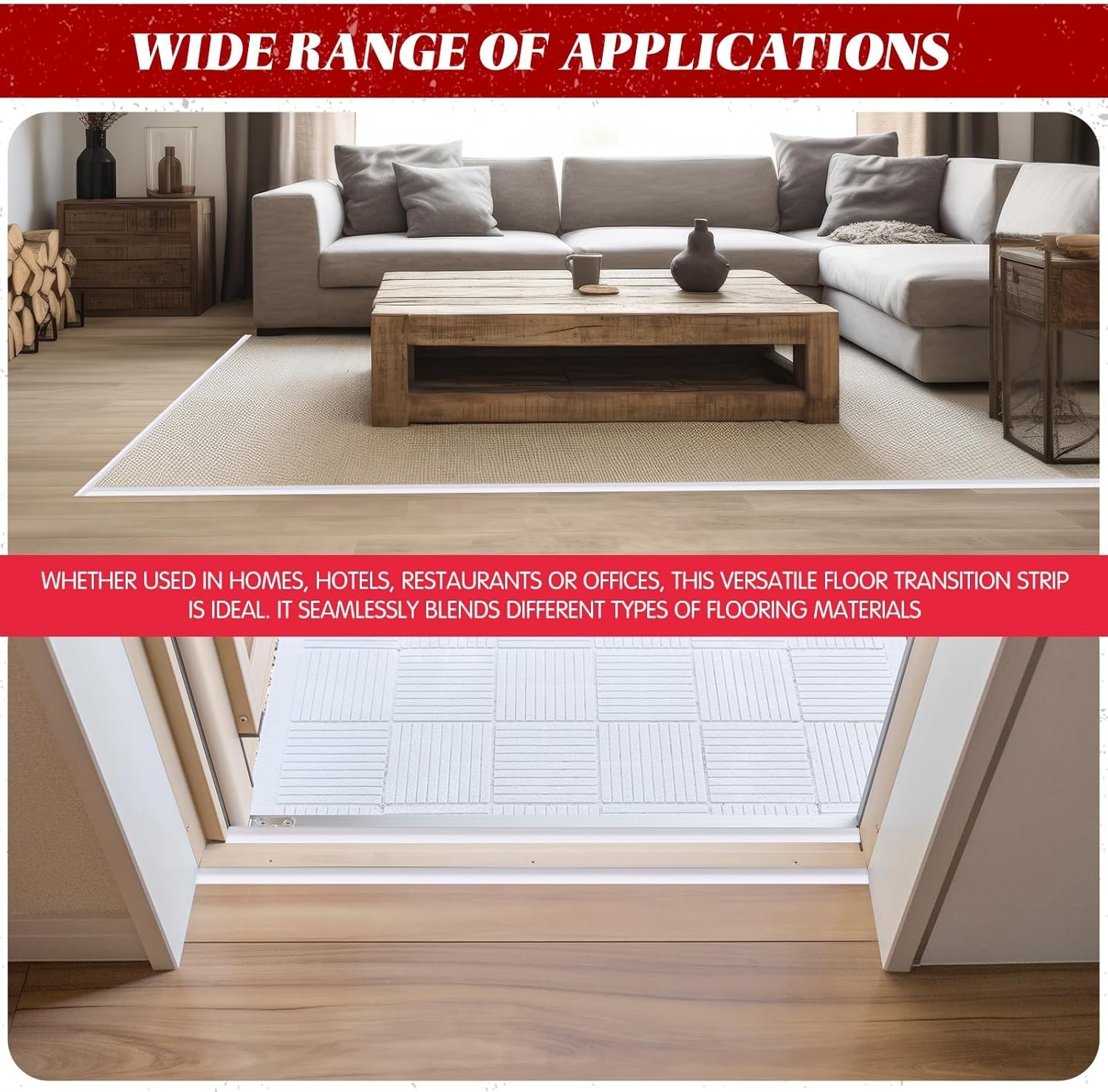Durable 3.3ft Rubber Carpet to Tile Transition Strip – Easy Installation