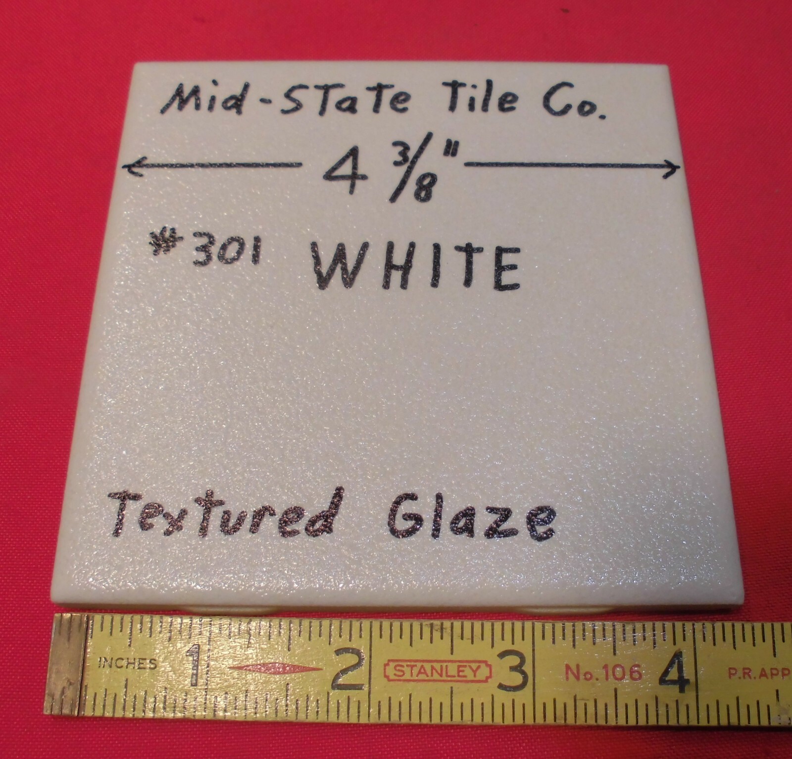 1 pc. Vintage *White Crystal Glaze* Ceramic Tile 4-3/8″ by Mid-State Co. NOS