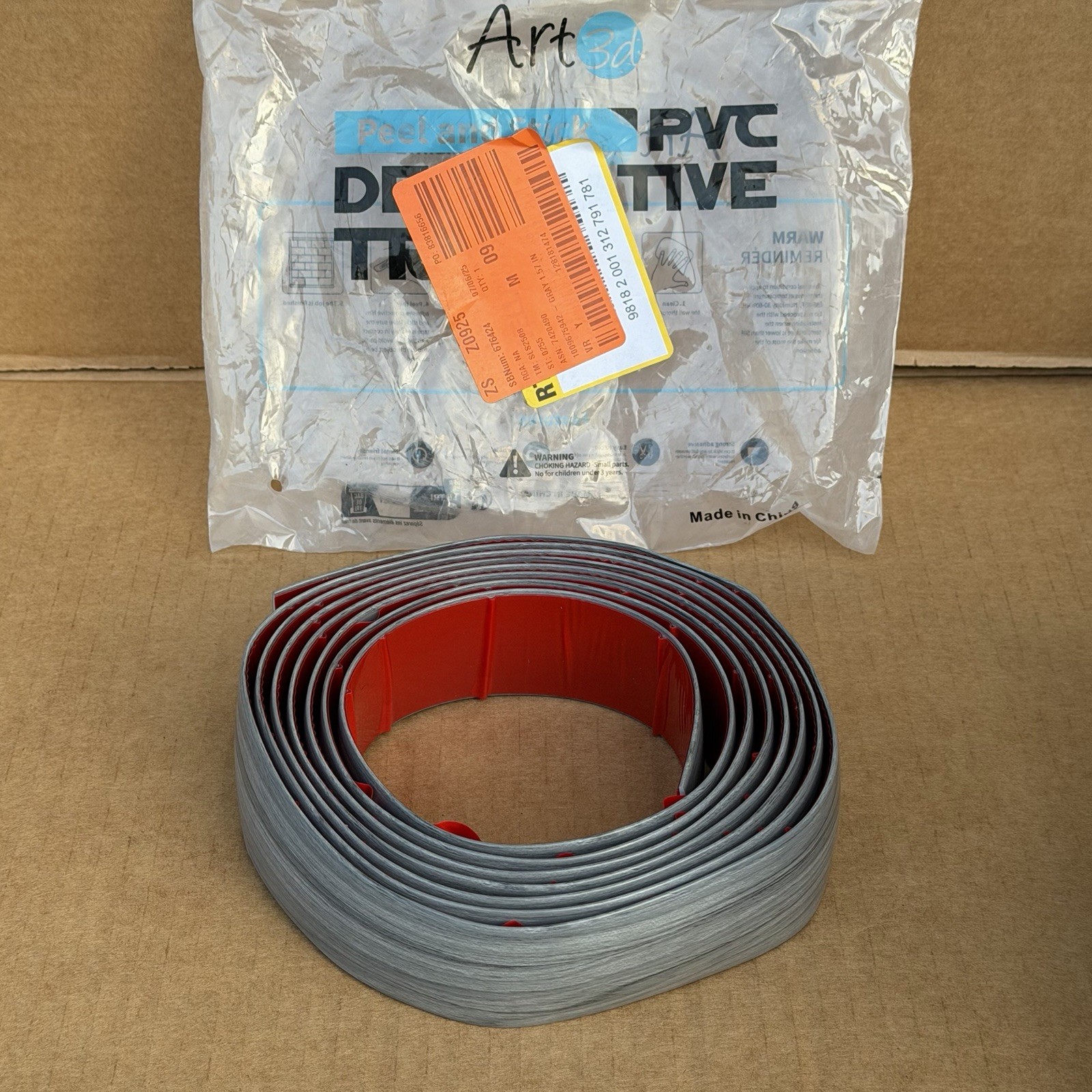 Art3d Gray Peel and Stick PVC Trim Flexible Wall 1.57 in. Baseboard Molding Roll