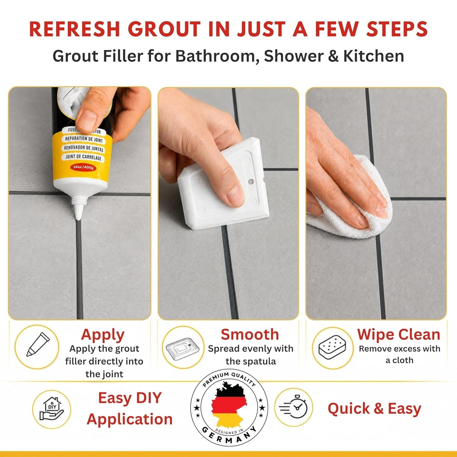 Pre-Mixed Dark Gray Grout Repair Paste for Ceramic & Porcelain Tiles – 8.8 oz