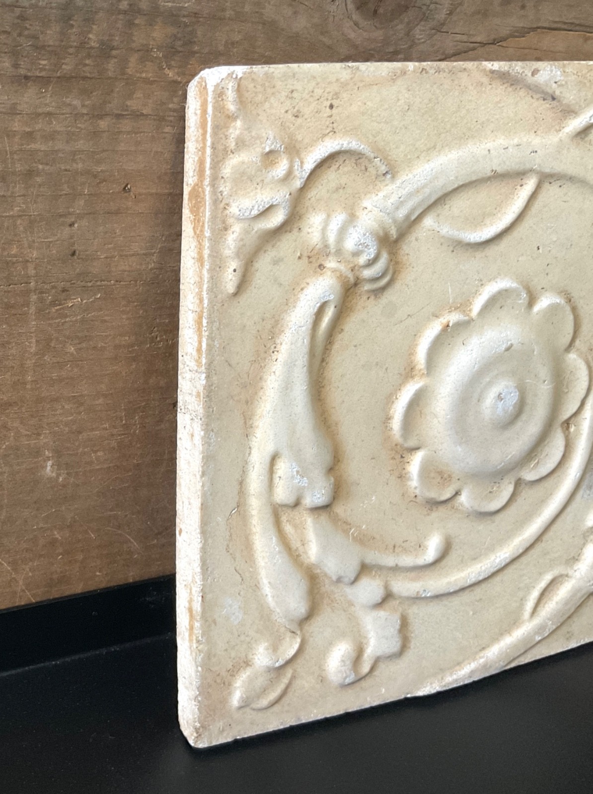 Vintage Tile Architectural Salvage Stone Cast Victorian Style 6” Rosette Tile
