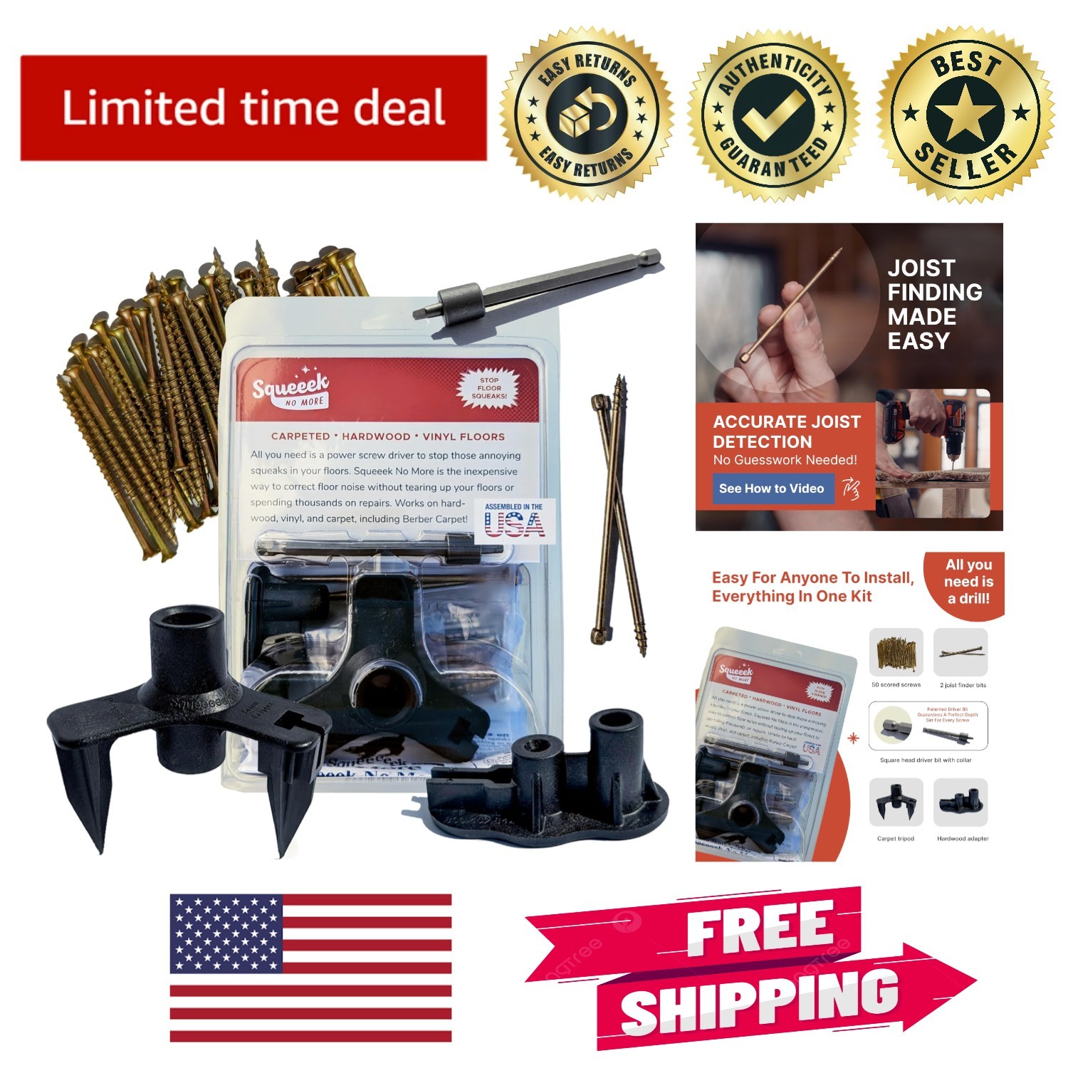 Invisible Floor Squeak Fix Kit with Joist Locator – Perfect for DIY Enthusiasts
