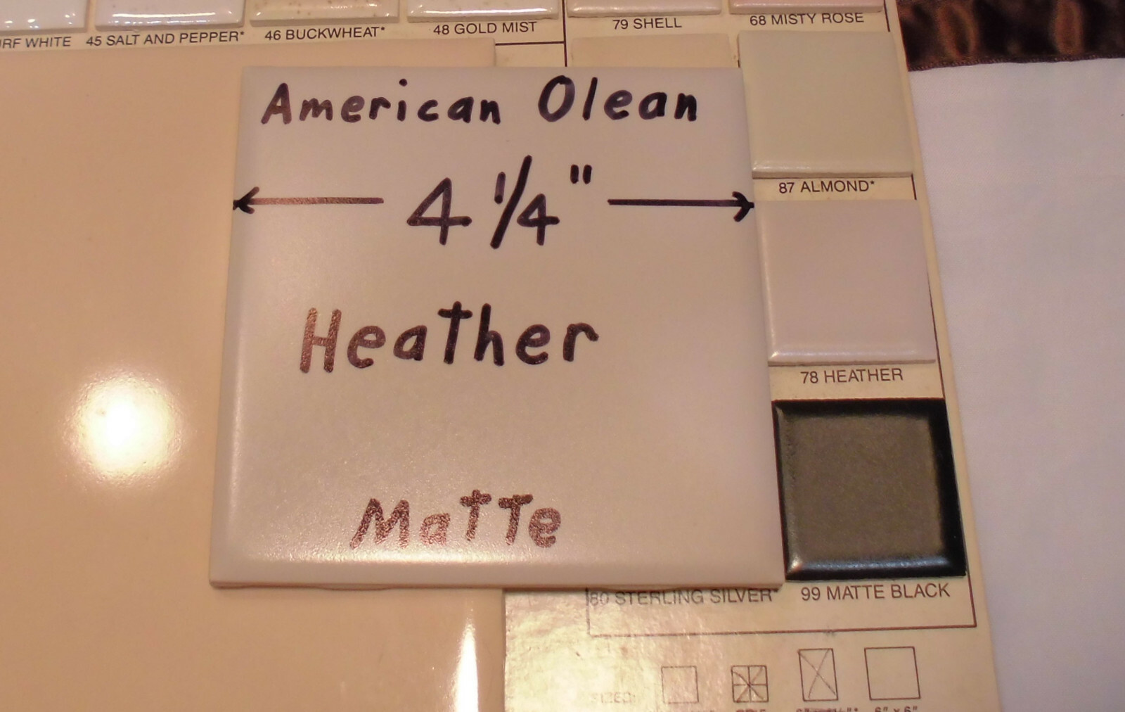 1 pc. Vintage Matte Ceramic Tile *Heather* American Olean Co. 4-1/4″ Pinkest?