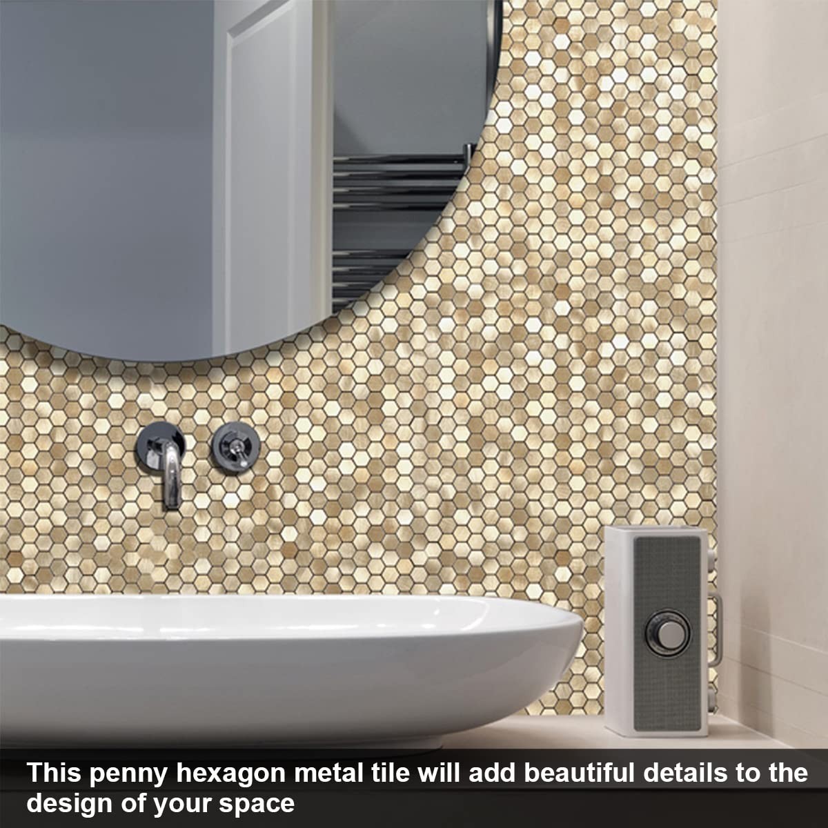 Peel and Stick Mosaic Backsplash Tiles – Small Hexagon Metal Stickers (5PCS, Gol