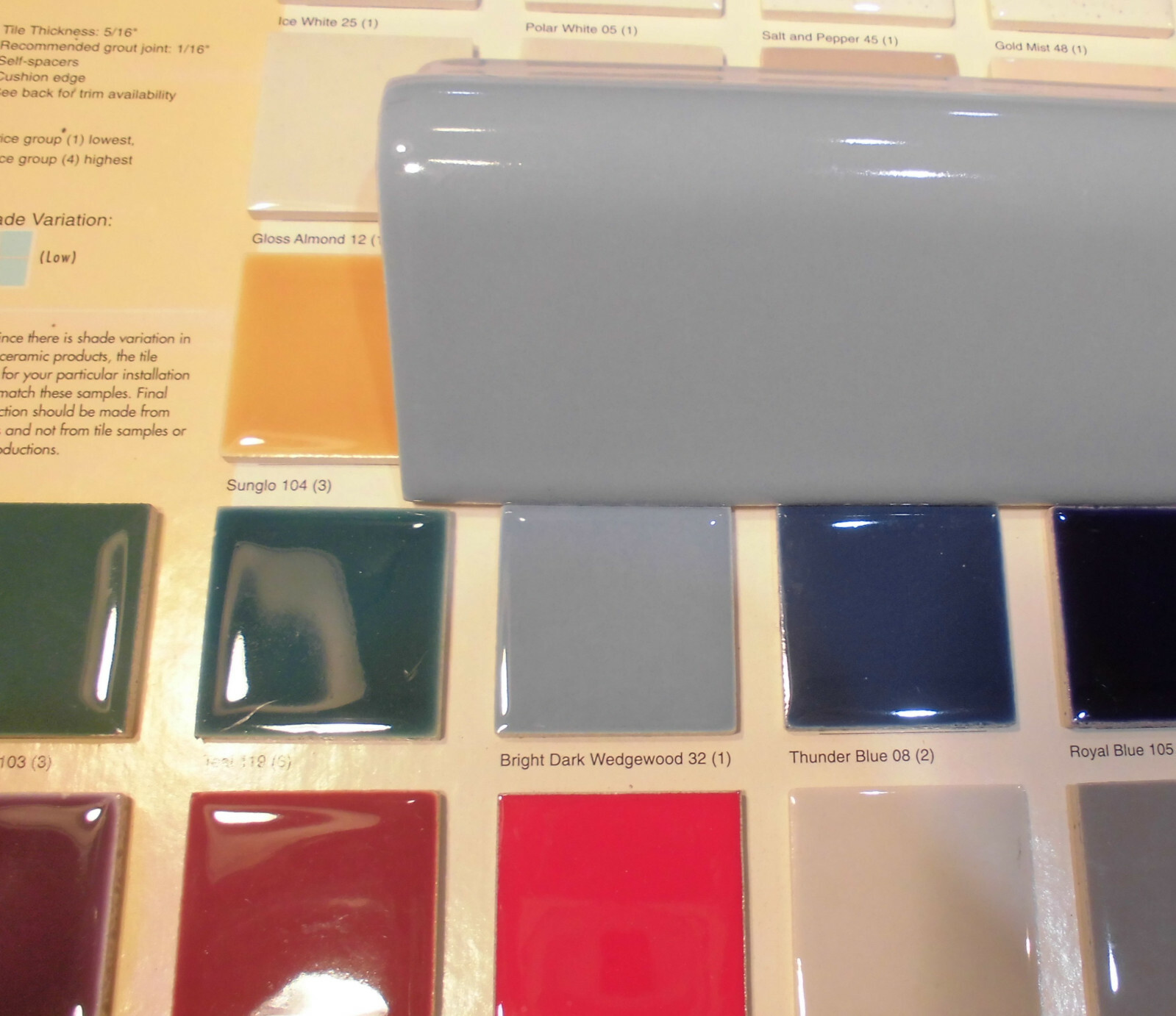 1 pc. *Bright Dark Wedgewood* V Cap Ceramic Trim Tile; Counter Top Edging; Blue