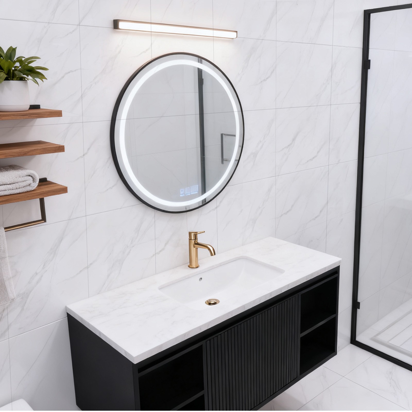 50Pcs Peel & Stick PVC Marble Wall Panels 12×12″ Foam Tile Stickers for Bathroom