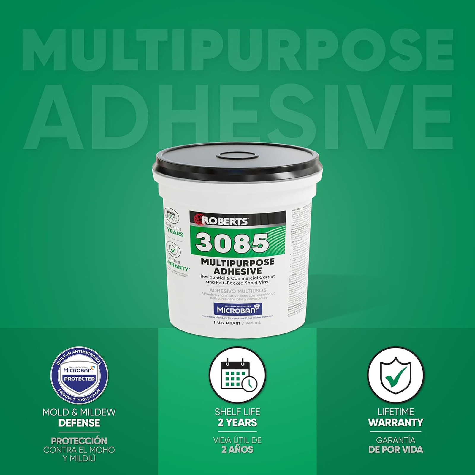 Multipurpose Carpet Vinyl Adhesive SBR Latex Felt Back Plywood Terrazzo 1 Quart