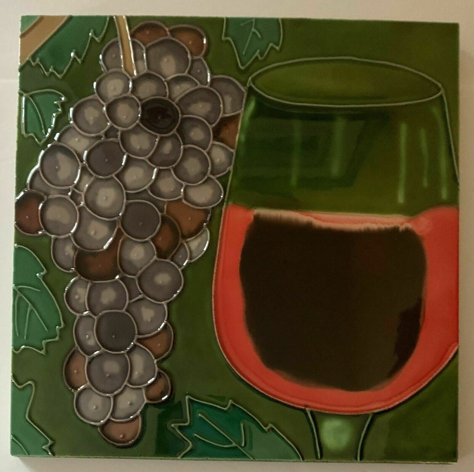 Grapes Wine Glass Decorative Wall Art Ceramic Tile 8×8 New Kitchen New Trivet