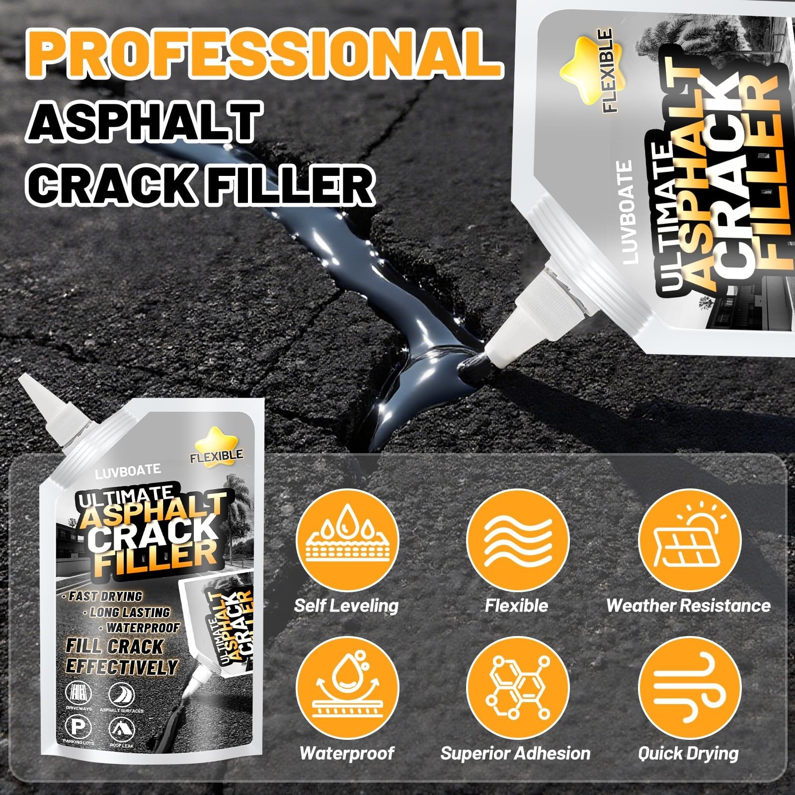 Asphalt Crack Filler, 1.5LB High Elasticity Driveway Crack Filler, Self Level…