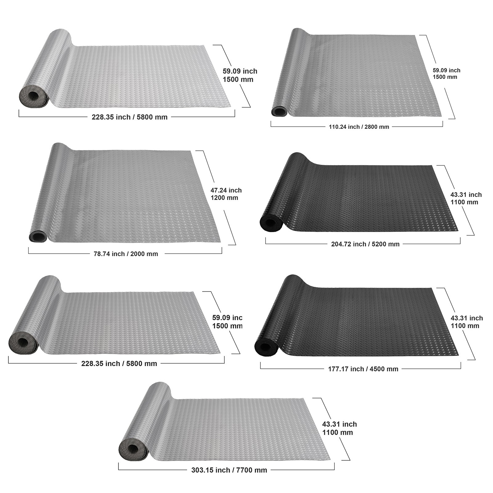 VEVOR Garage Floor Mat Diamond Plate PVC Vinyl Flooring Rolls Trailer Non-Slip