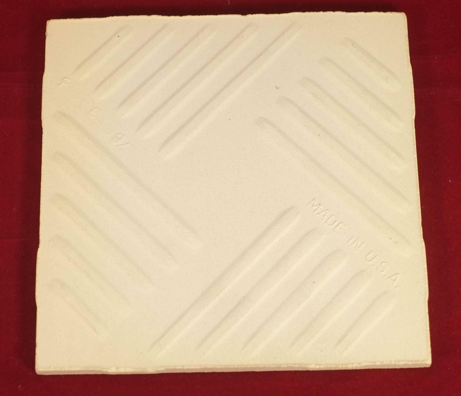 1 NOS Vintage US Ceramic Romany Spartan II Luppa White Rough 4-1/4″ Square Tile