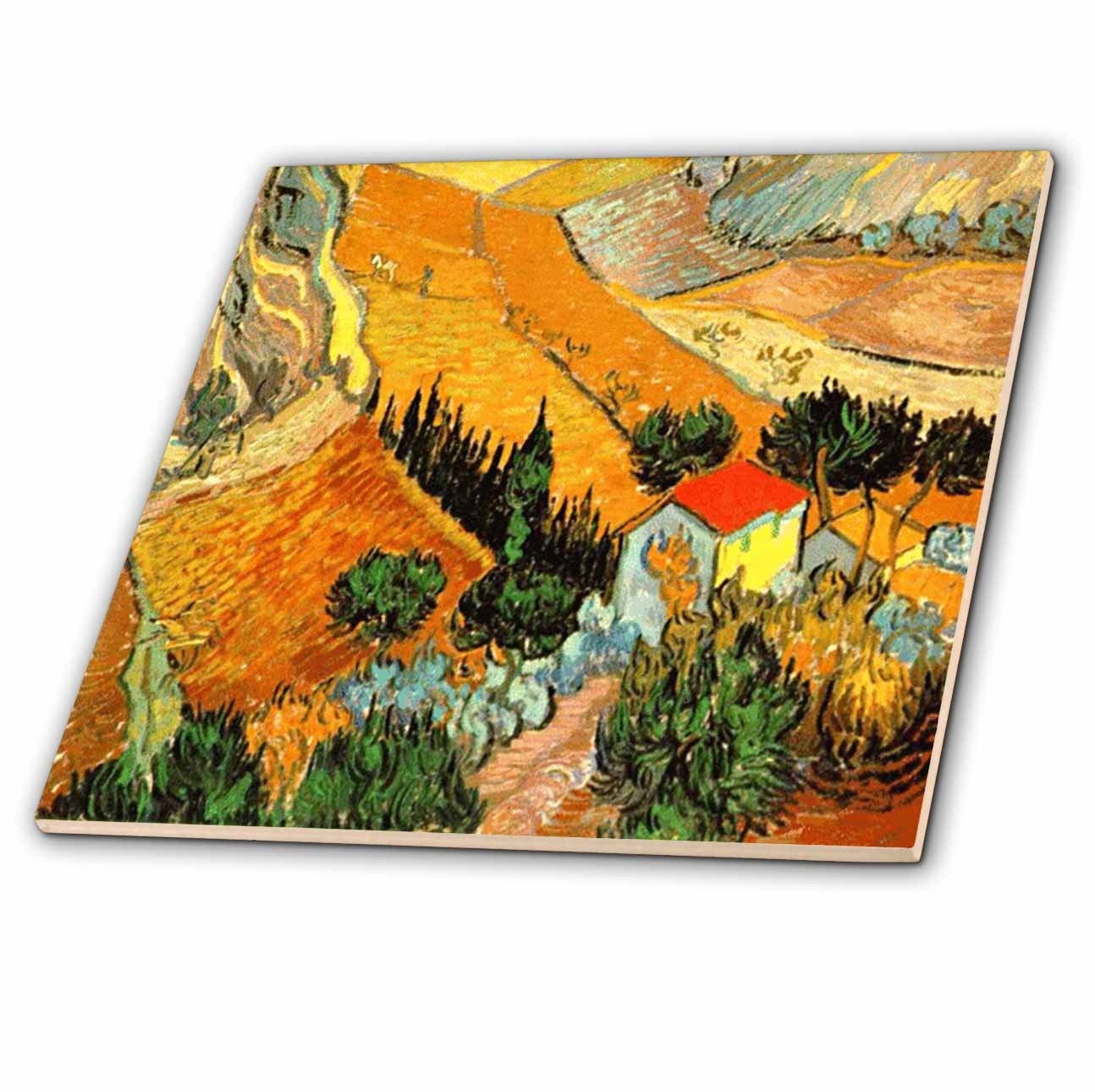 3dRose Van Gogh Landscape Ceramic Tile – 12-Inch, Decorative Wall or Kitchen Art