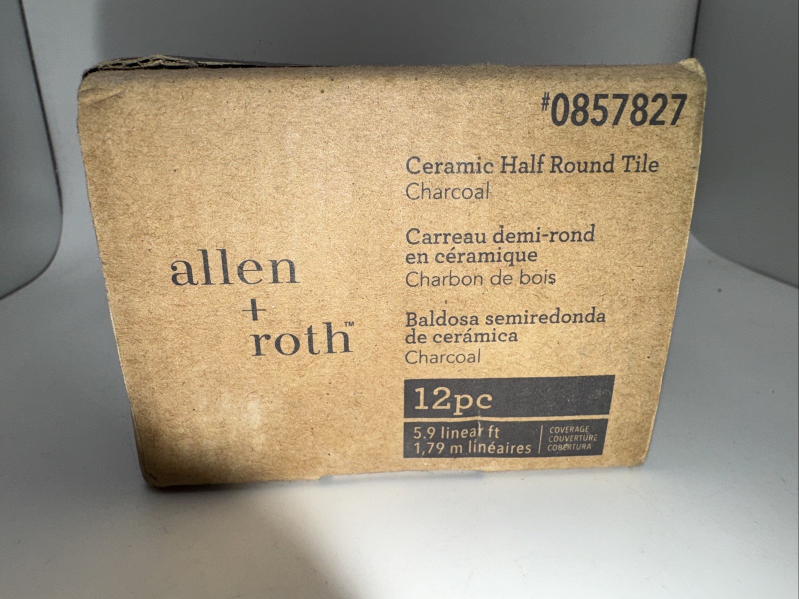 BOX of 12 Allen + Roth Charcoal Gray Glazed Ceramic Half Round Wall Tile Trim 6″