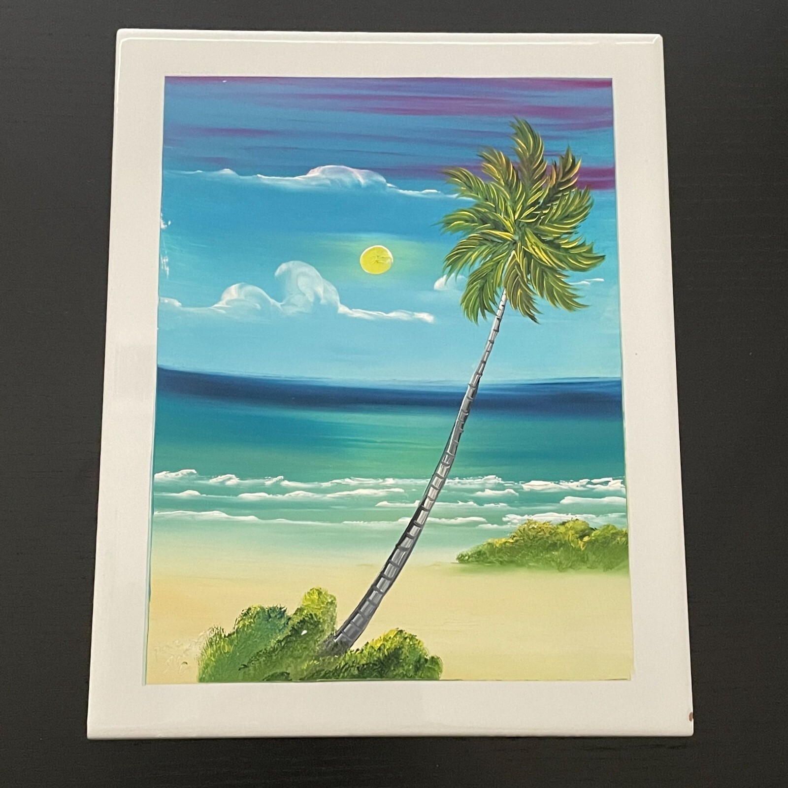 2 Hand Painted Ceramic Tile Wall Art Backsplash Border Mexico Ocean Palm Tree