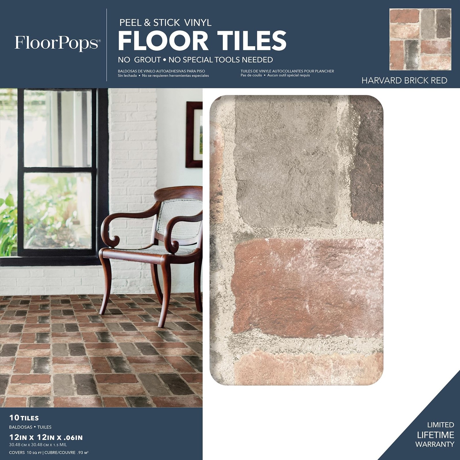 12×12 Brick Red Peel & Stick Vinyl Floor Tiles Water Resistant 10 Pack Easy Inst