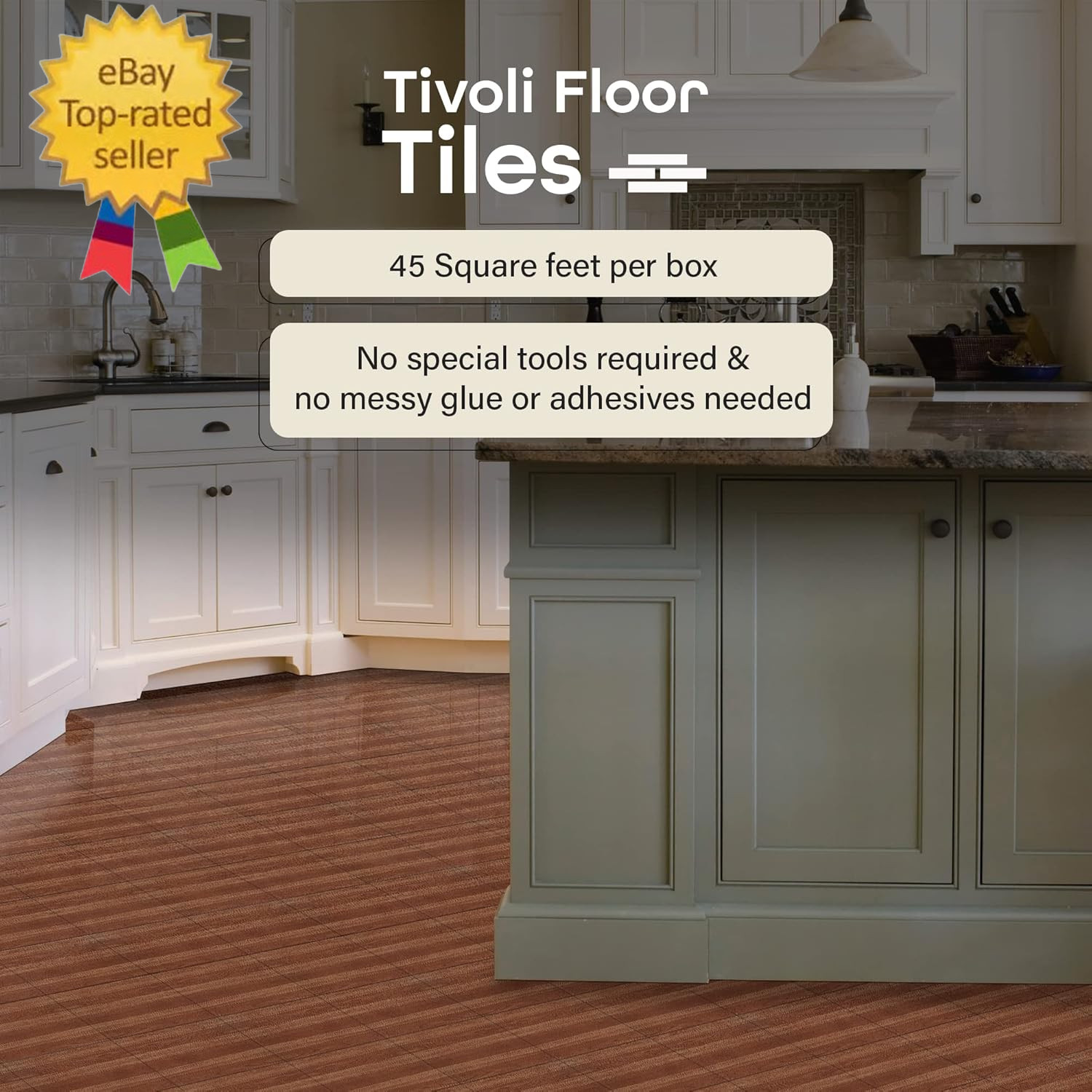 Tivoli Self Adhesive Vinyl Floor Tiles, 45 Tiles – 12″ X 12″, Medium Oak Plank-L