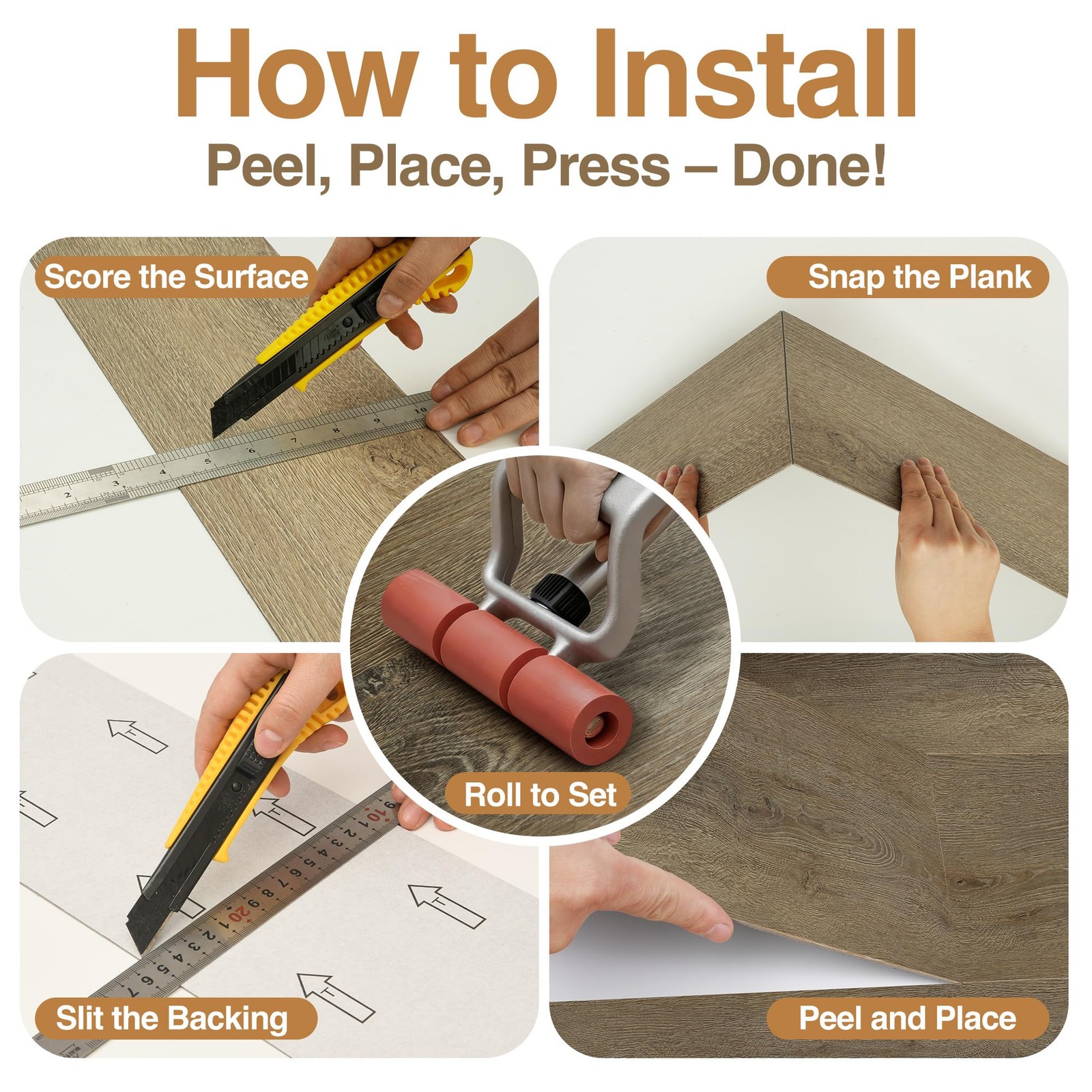 Peel and Stick Floor Tile, 54 Sq.Ft 36 Pieces 36″x6″ Long Vinyl Flooring, 1.5…