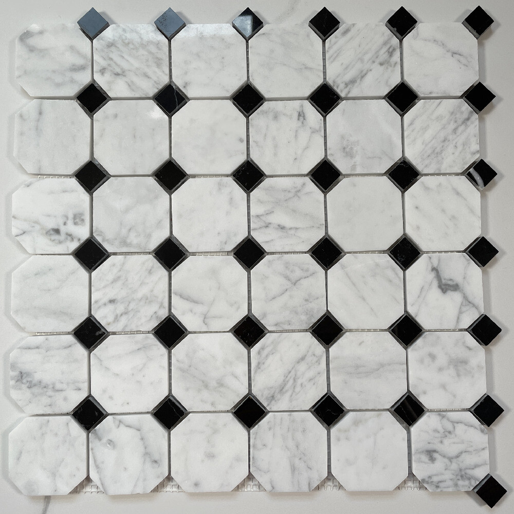 C801XP Carrara Marble Octagon Mosaic Vintage Tile Polished 2″ Venato Bianco