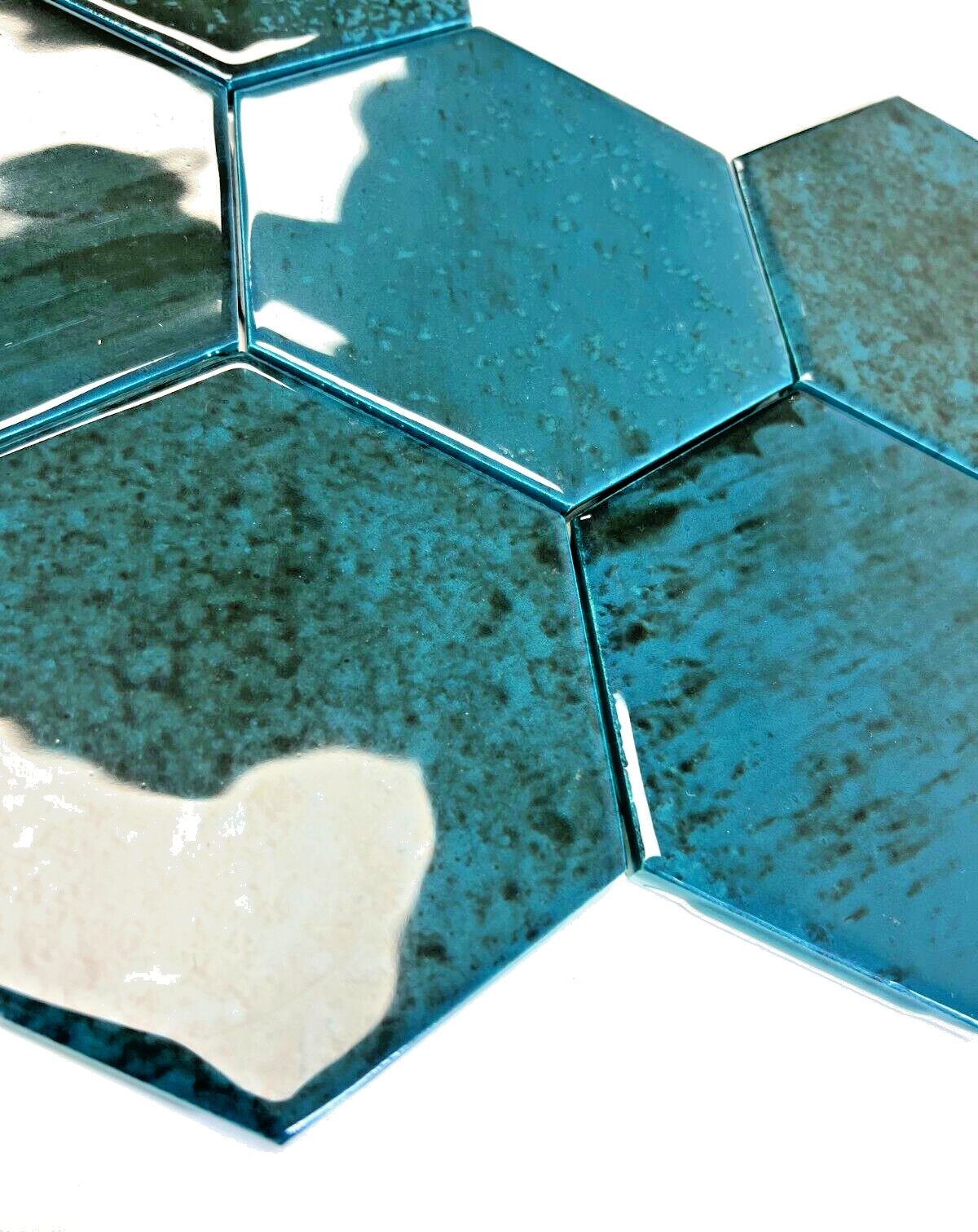 4 3/8×4 3/8 Glossy Gradient Mystique Green Hexagon Ceramic Mosaic Wall Tile