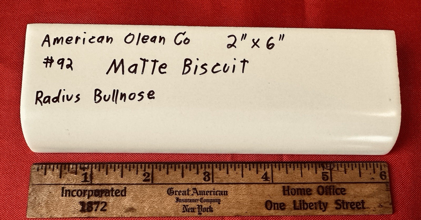 1 pc. Matte Biscuit: Ceramic Radius Bullnose Tile by American Olean Co. 2″ X 6″