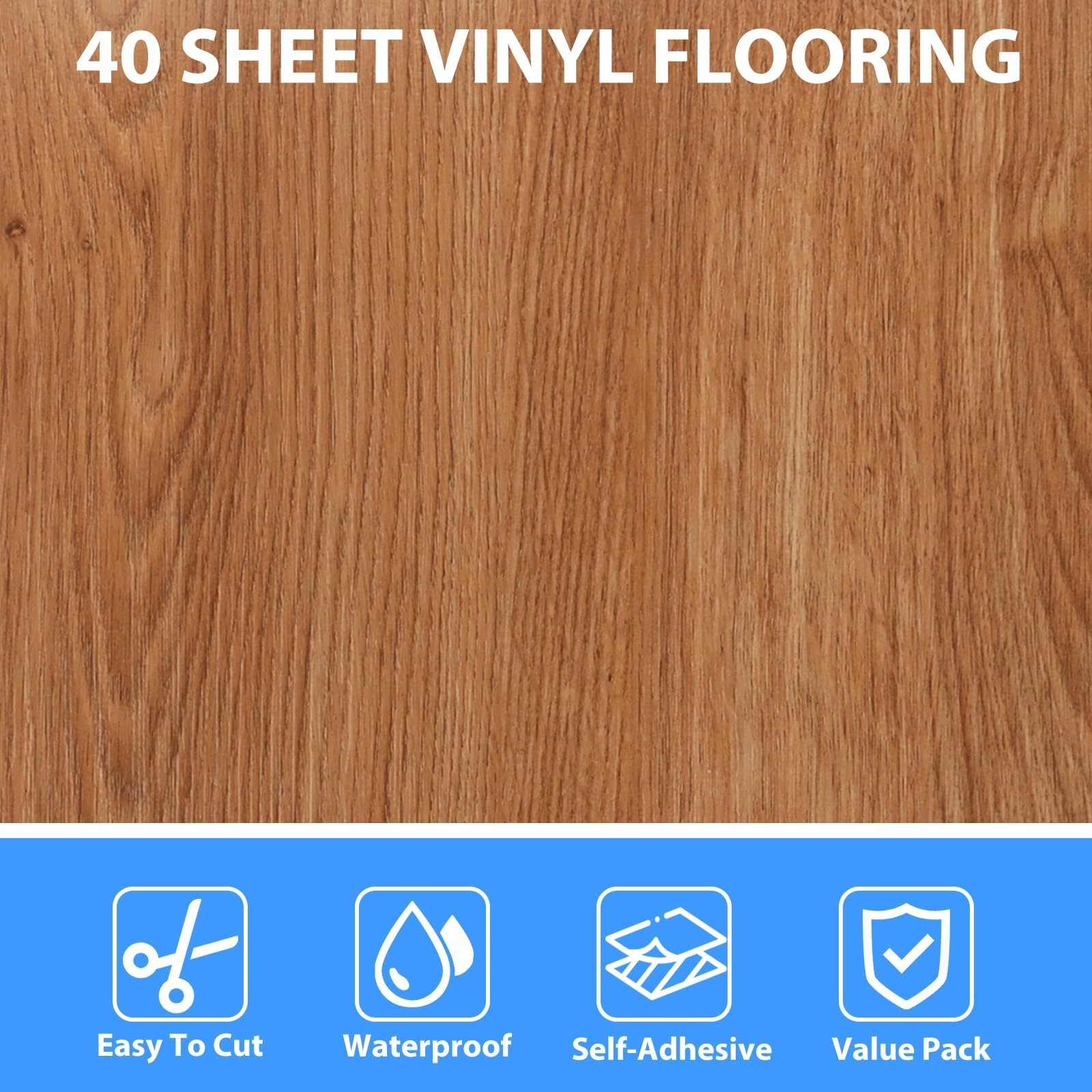 AKOLAFE 40 Sheet Vinyl Flooring 12×12 Inch Peel and Stick Floor Tile Waterpro…