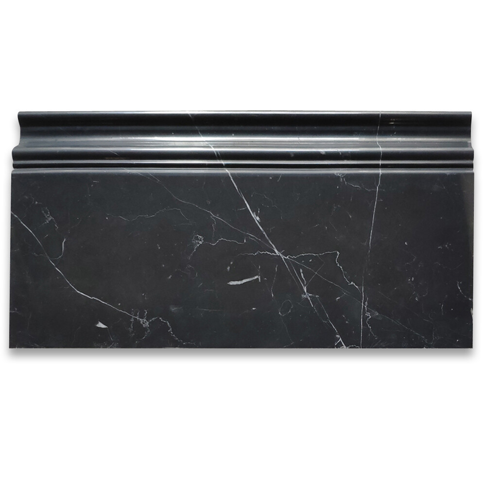 N06P Nero Marquina Black Marble Skirting Baseboard Trim Molding Polished