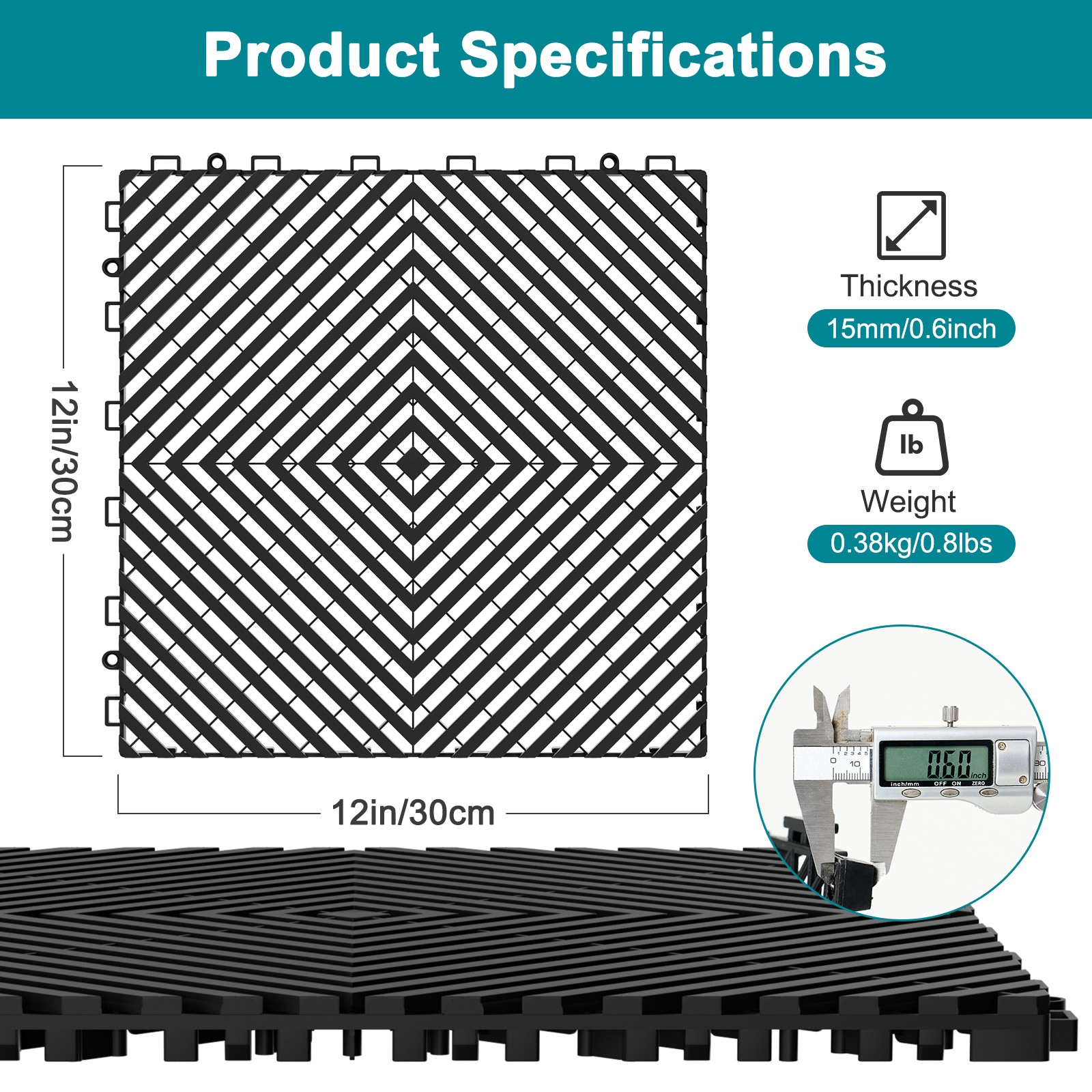 NAIZEA Garage Floor Tiles Interlocking Mat 24/36/50SqFt Modular PP Drainage Mat