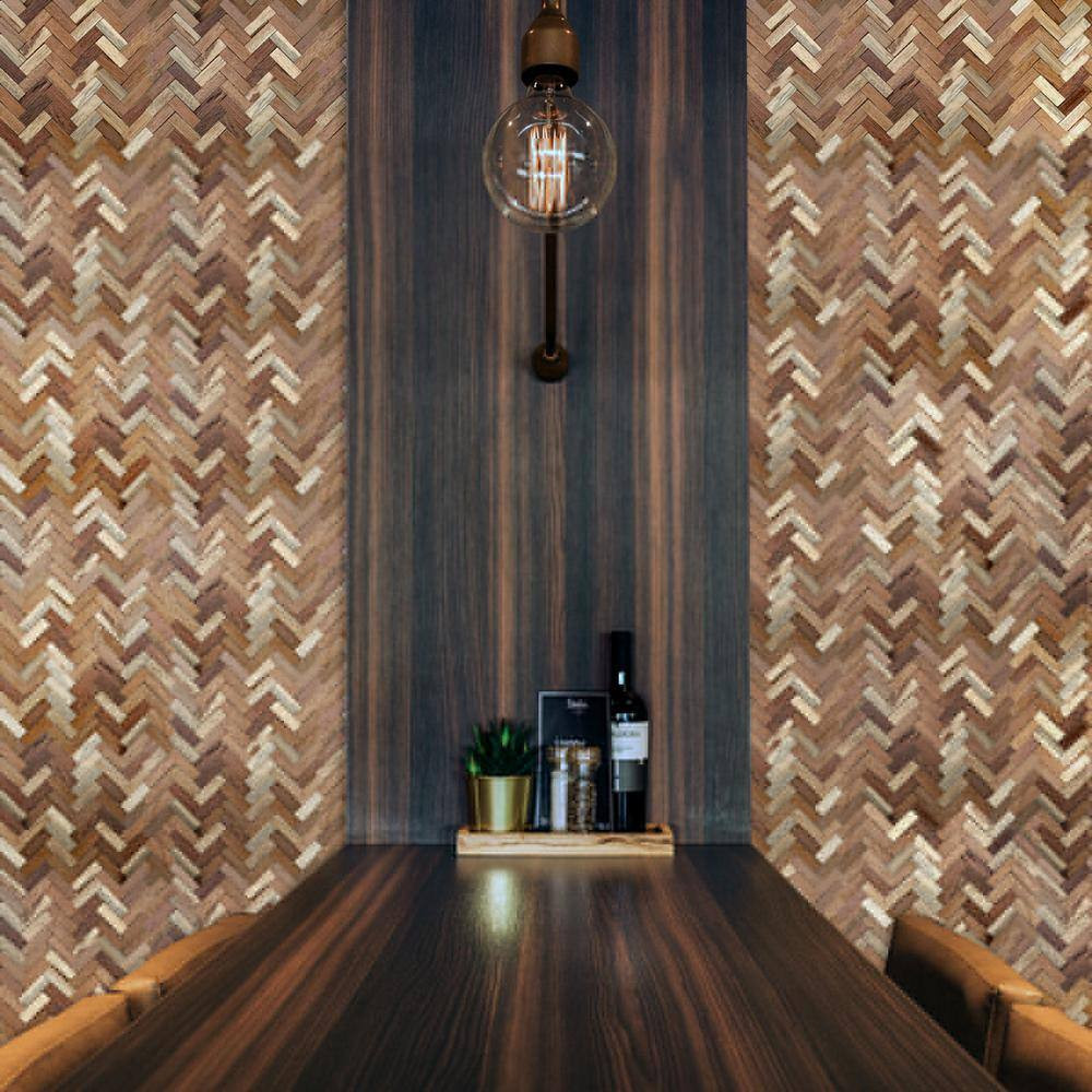 11-7/8 In. X 11-7/8 In. X 1/2 In. Herringbone Boat Wood Mosaic Wall Tile Natural