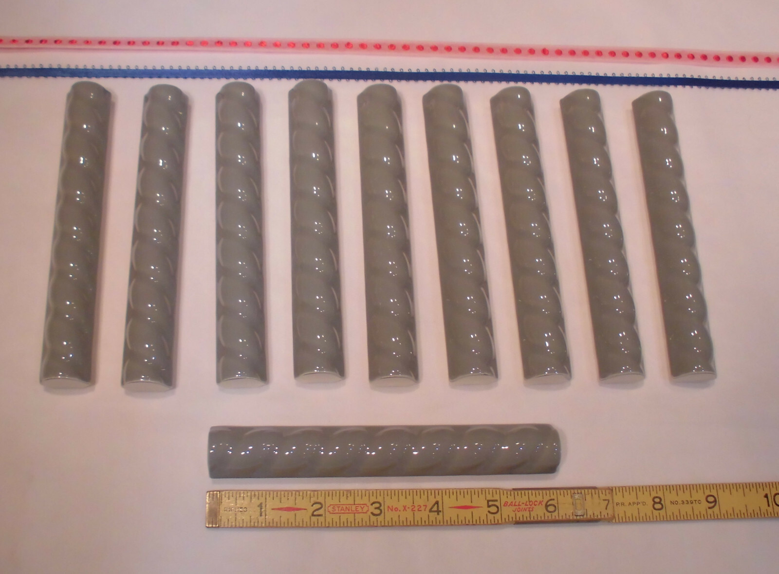 10 *Glossy Dark Gray* Ceramic Sizzle Liner Rope Tiles 3/4″ X 6″ American Olean