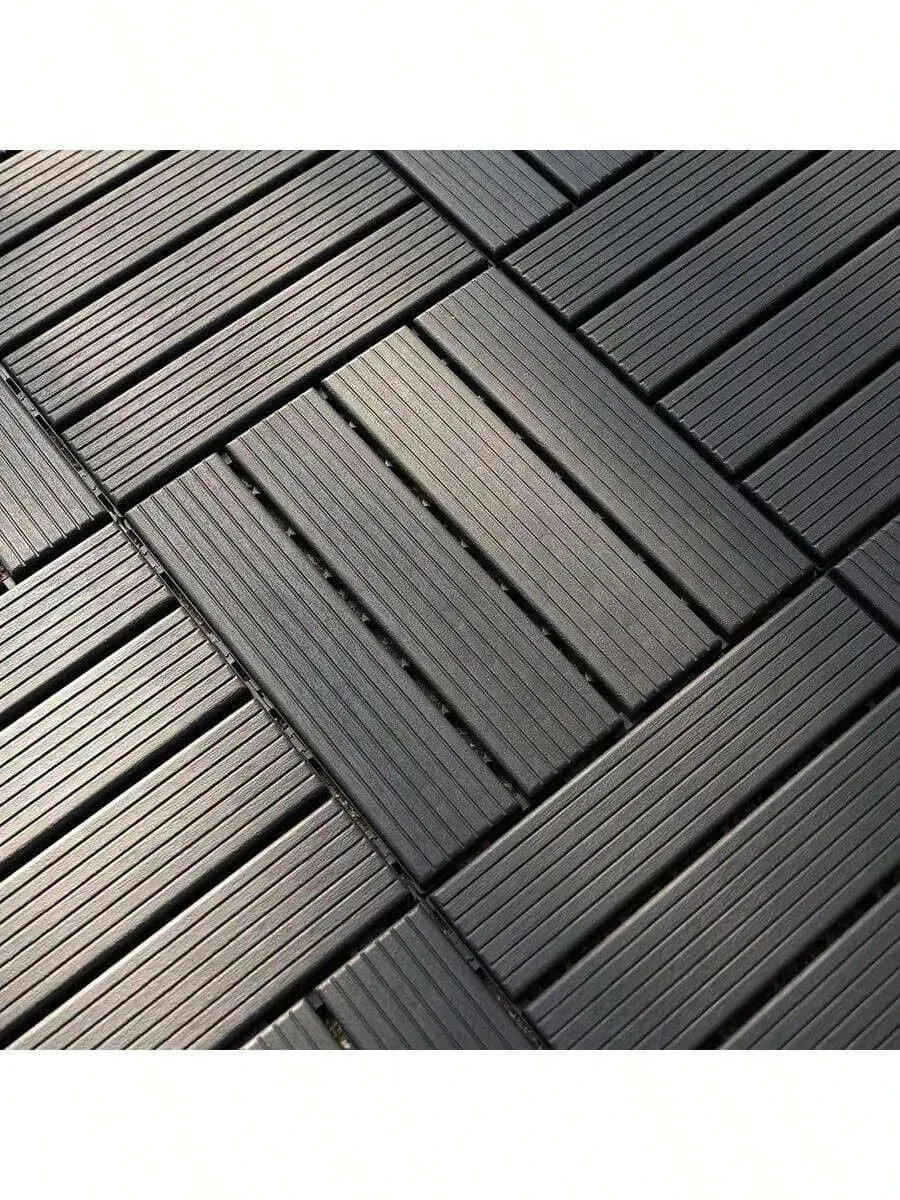 Plastic Interlocking Deck Tiles,11 Pcs 12″X12″Waterproof Outdoor DARK GRAY