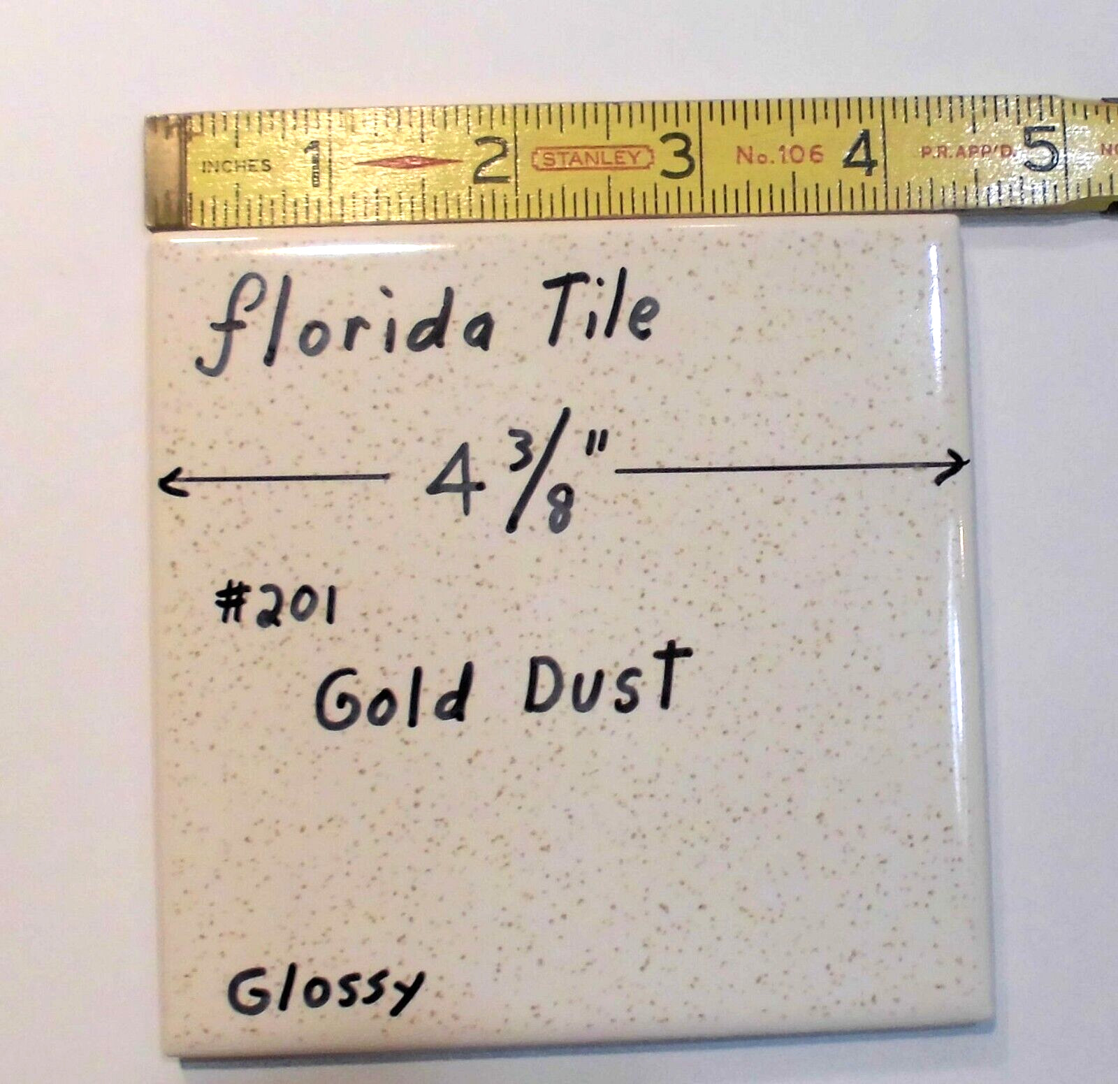 1 pc. Gold Dust: 4-3/8″ Glossy Ceramic Tile by Florida Tile Co. NOS, Speckled