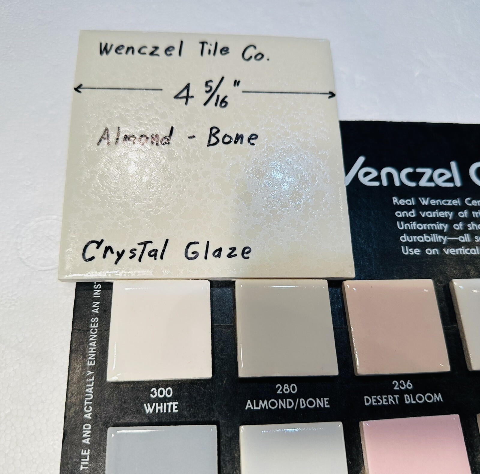 1 pc. *Almond – Bone* Crystal Glaze; Ceramic Tile by Wenczel Co. 4-5/16″ NOS