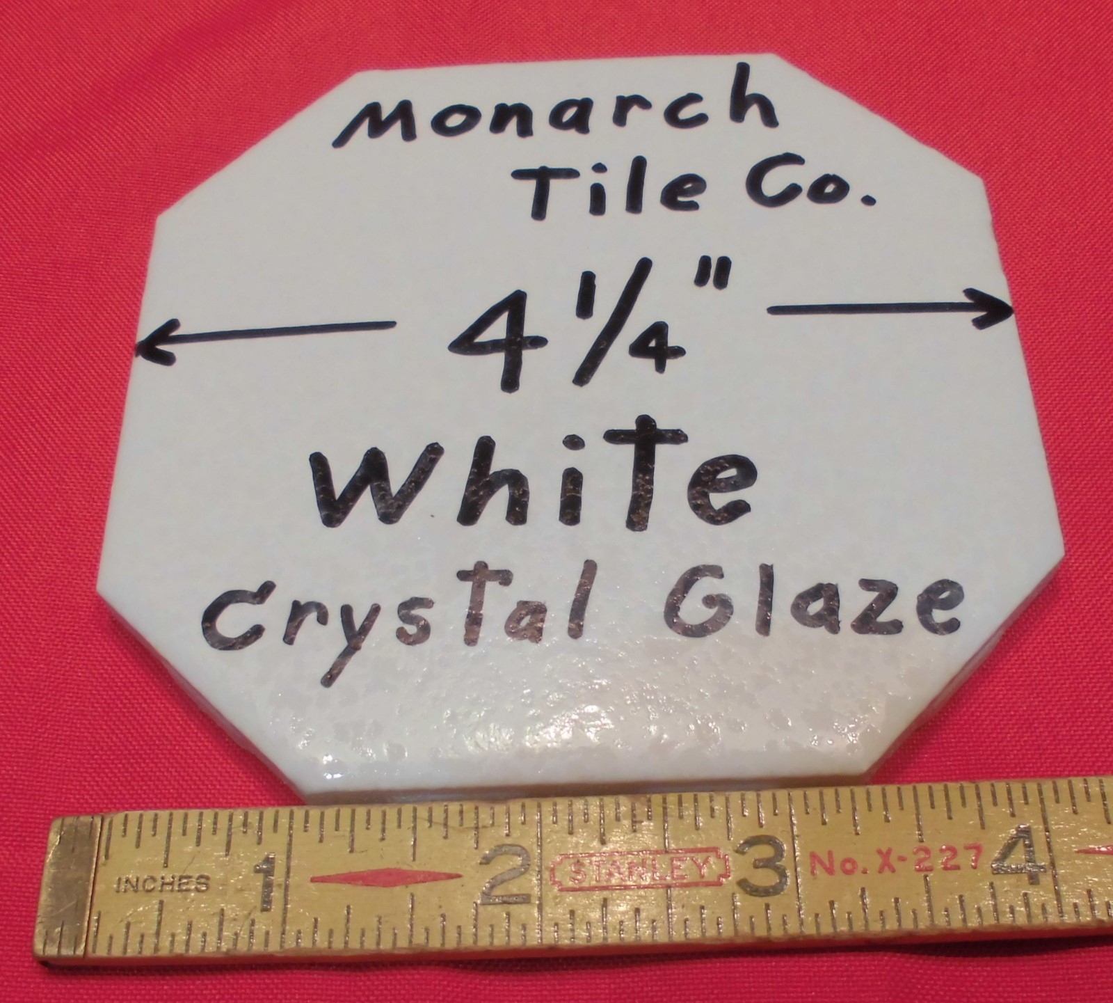 1 pc. *White* Octagon Ceramic Tile 4-1/4″ Crystal Glazed by Monarch Co. NOS