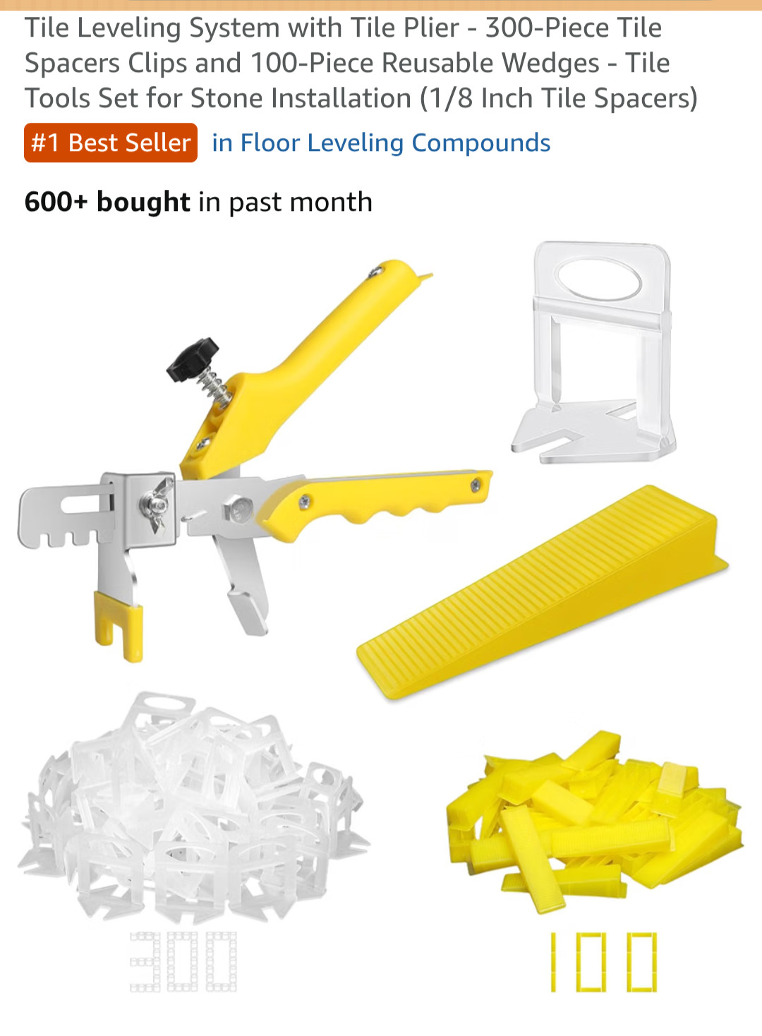 Tile Leveling System Kit With Plier 300 pc Tile Spacer Clips and 100 pc Wedges
