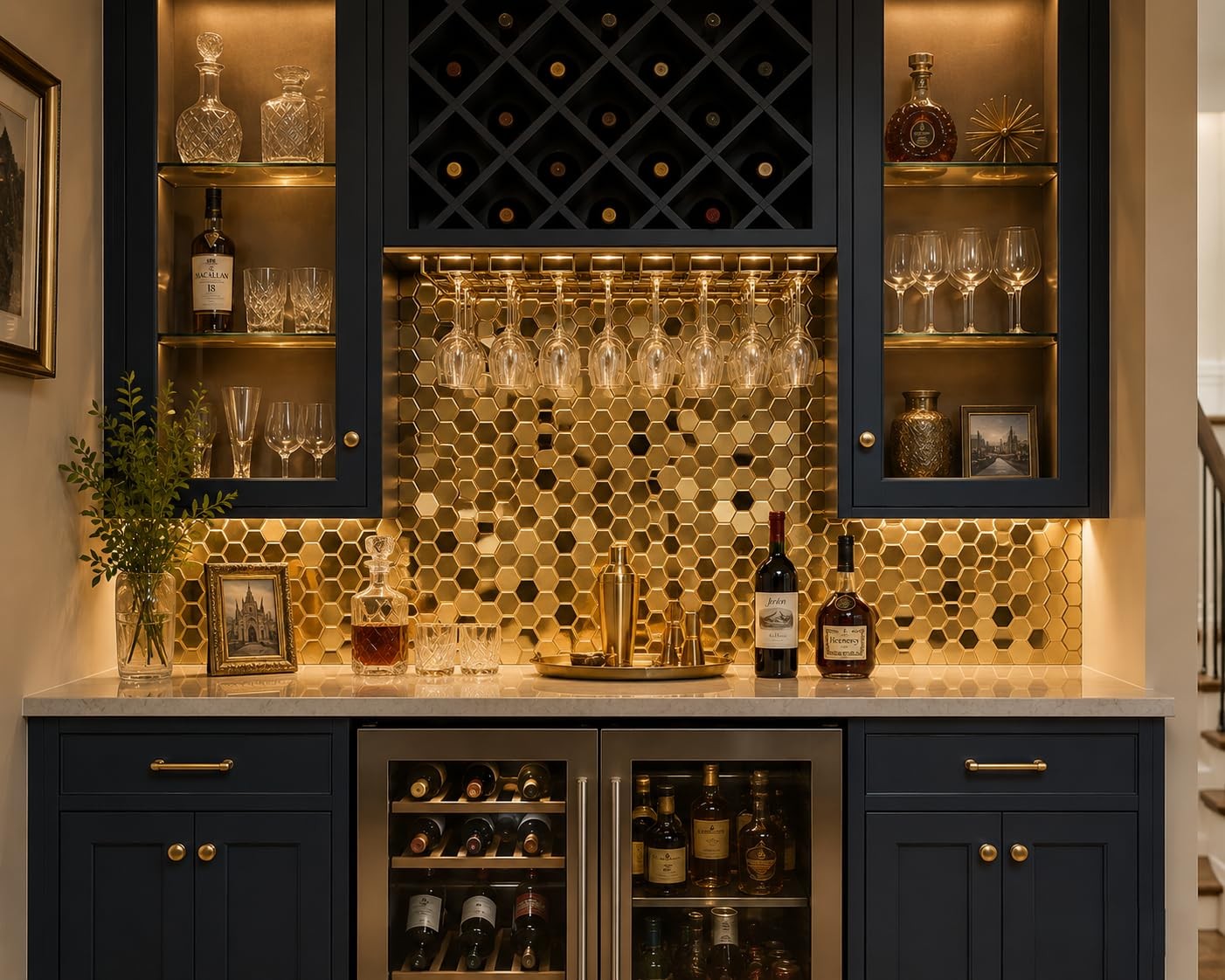 Hexagon Gold Backsplash Tile, Mosaic Sheets 12”x12” Mesh Mounted Golden 1 I…