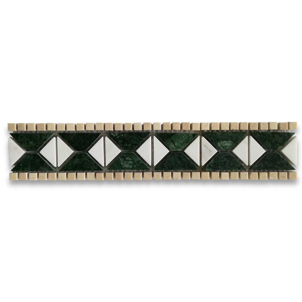B0037P Marble Mosaic Border Listello Accent Tile Tahitian Green Polished