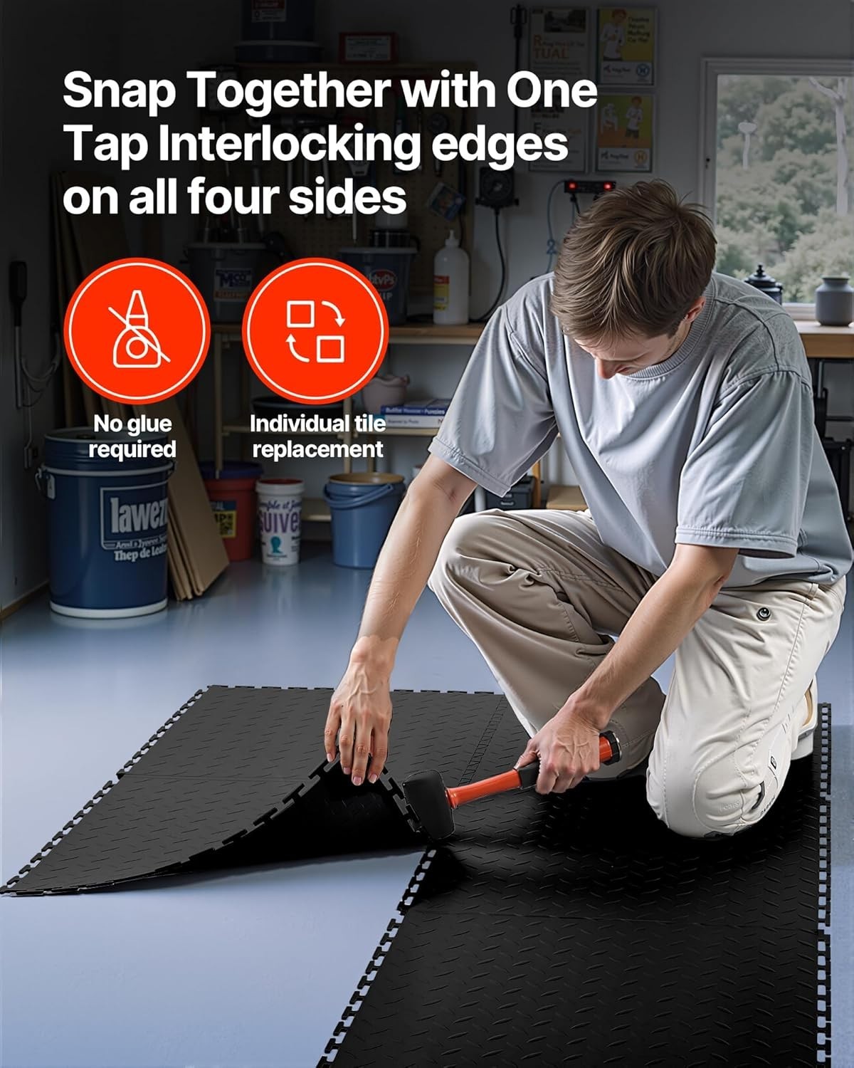 Slip-Resistant Garage Floor Tiles 20.2″ x 20.2″ 16 Pcs