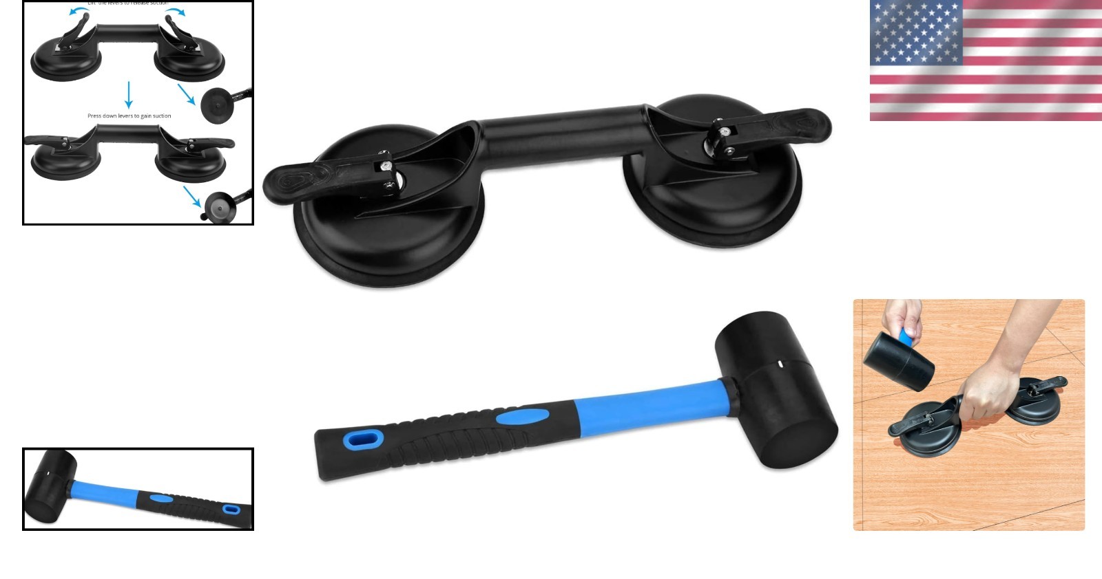 Efficient Floor Gap Fixing Tool with Lightweight Mallet & Strong Suction Cup Set