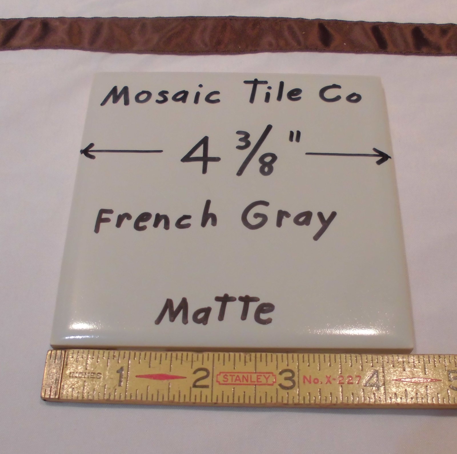 1 pc. Vintage *Light French Gray* Matte Ceramic Tile 4-3/8″ by Mosaic Co. NOS